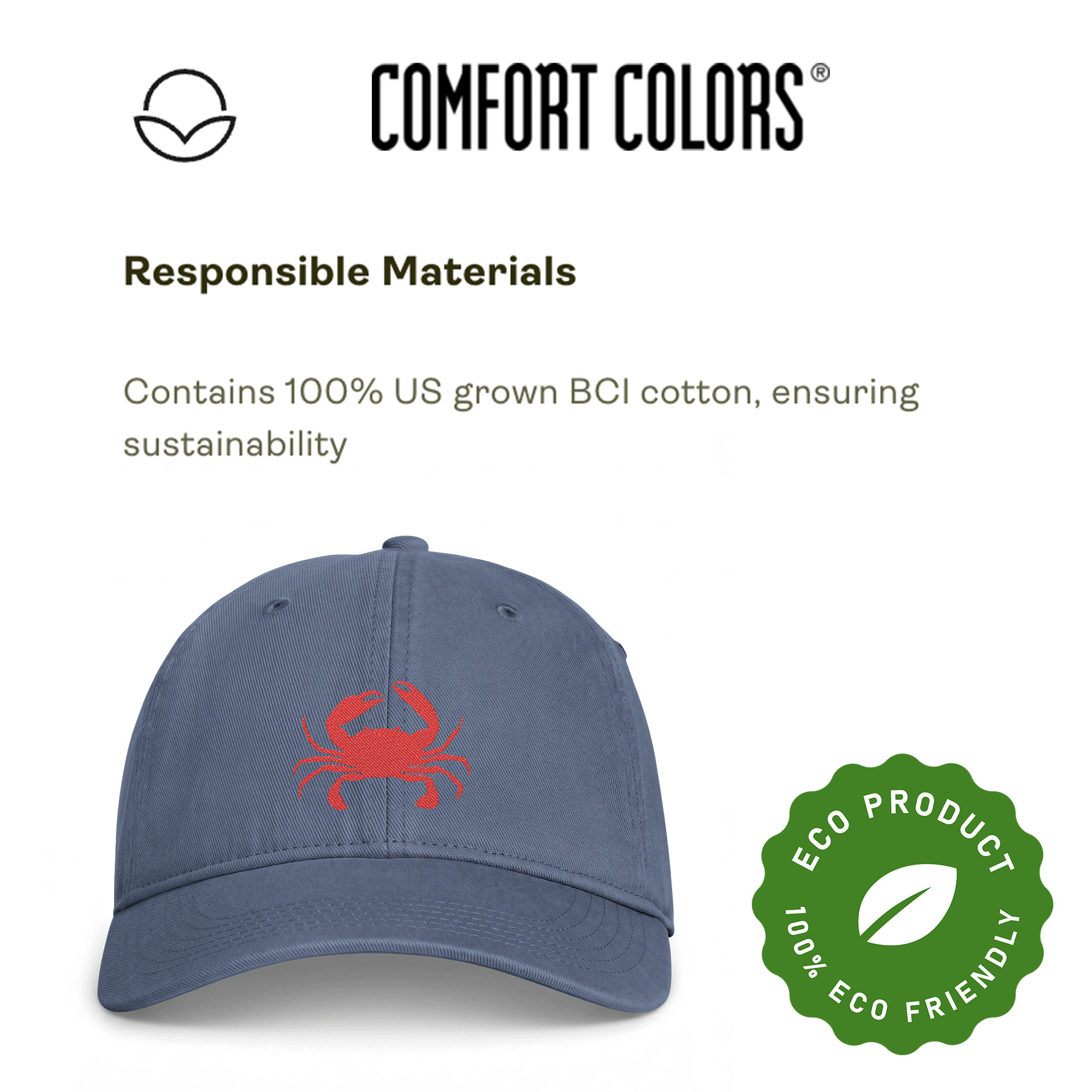 Embroidered Red Crab Coastal Washed Cap