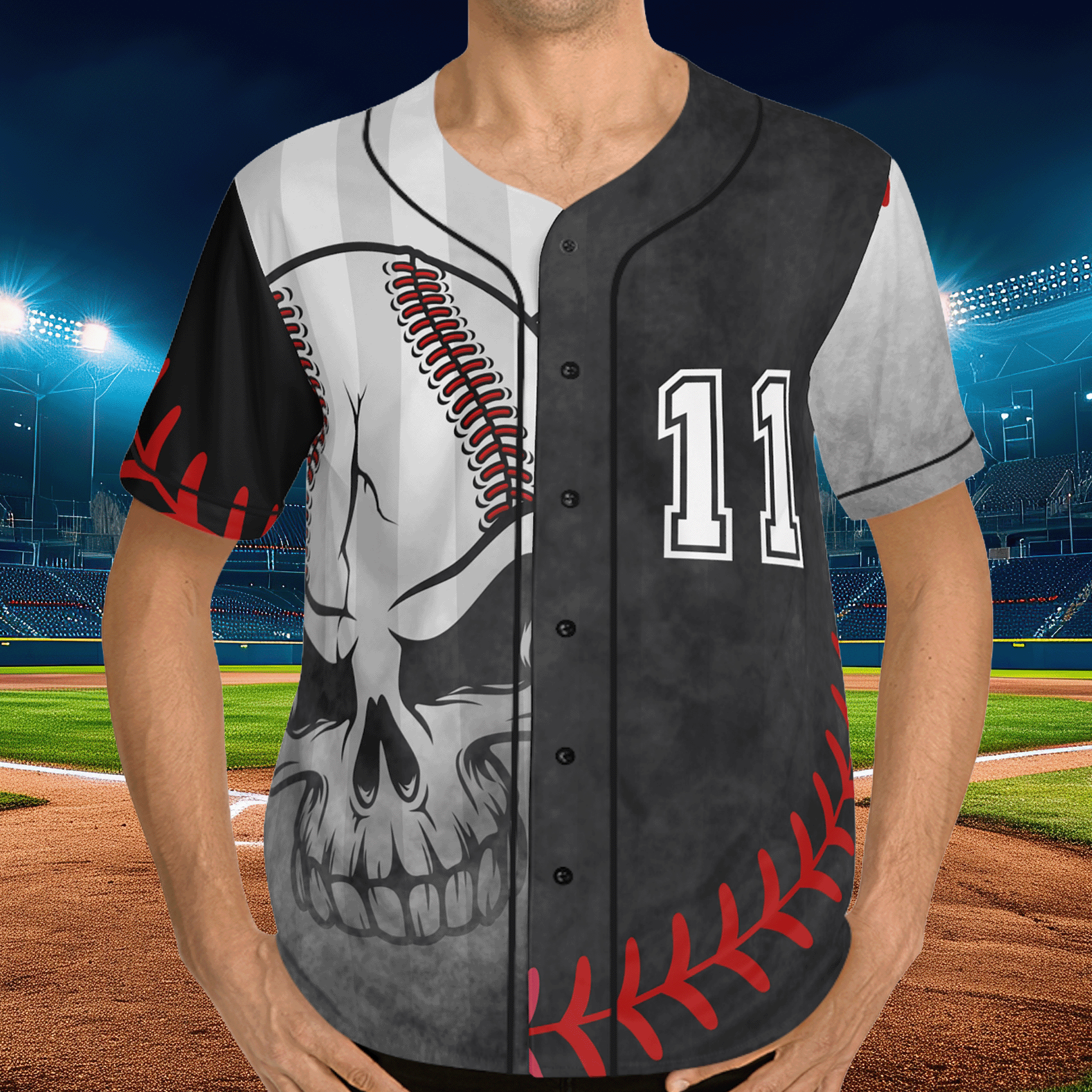 Mens Baseball Skull Jersey Number 11