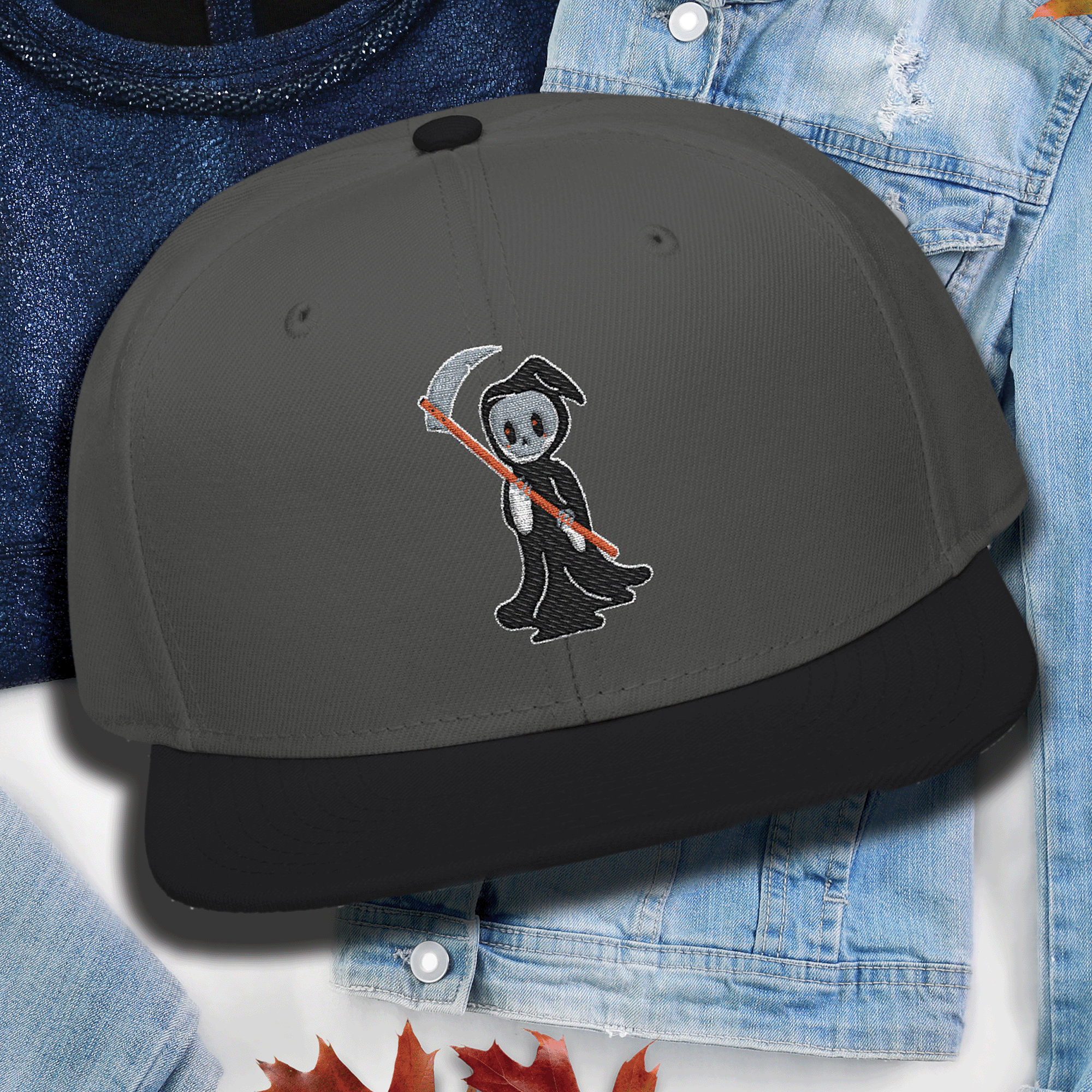 Embroidered Halloween Grim Reaper Snapback Hat