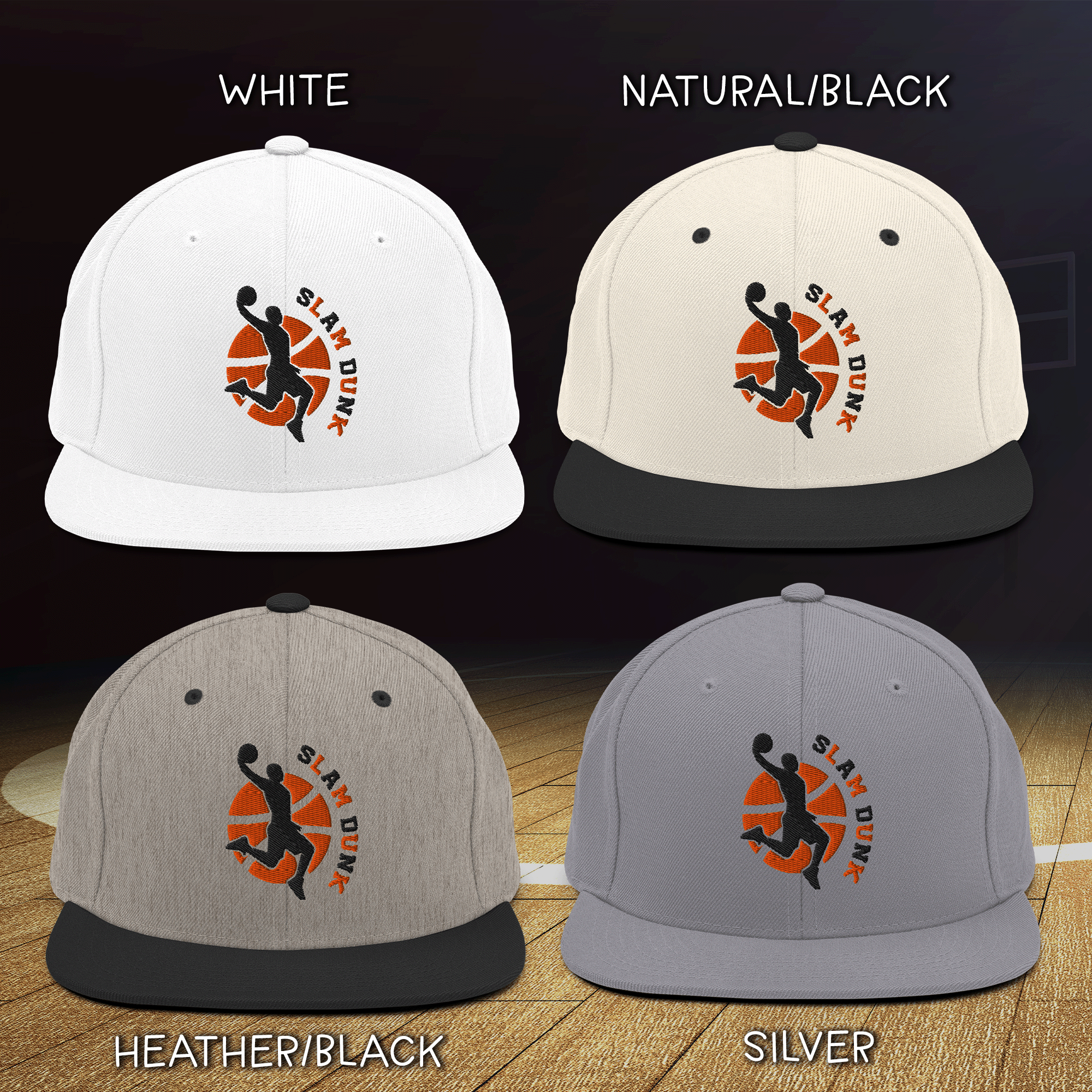 Embroidered Basketball Slam Dunk Snapback Cap