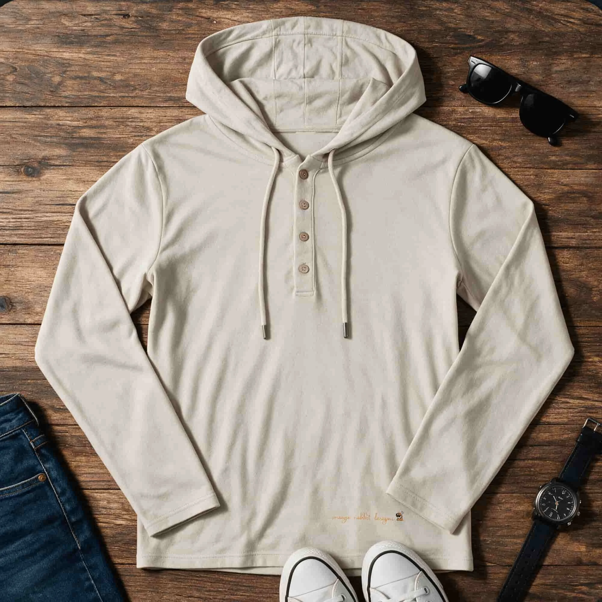 Orange Rabbit Women’s Slim Half-Button Hooded T-Shirt