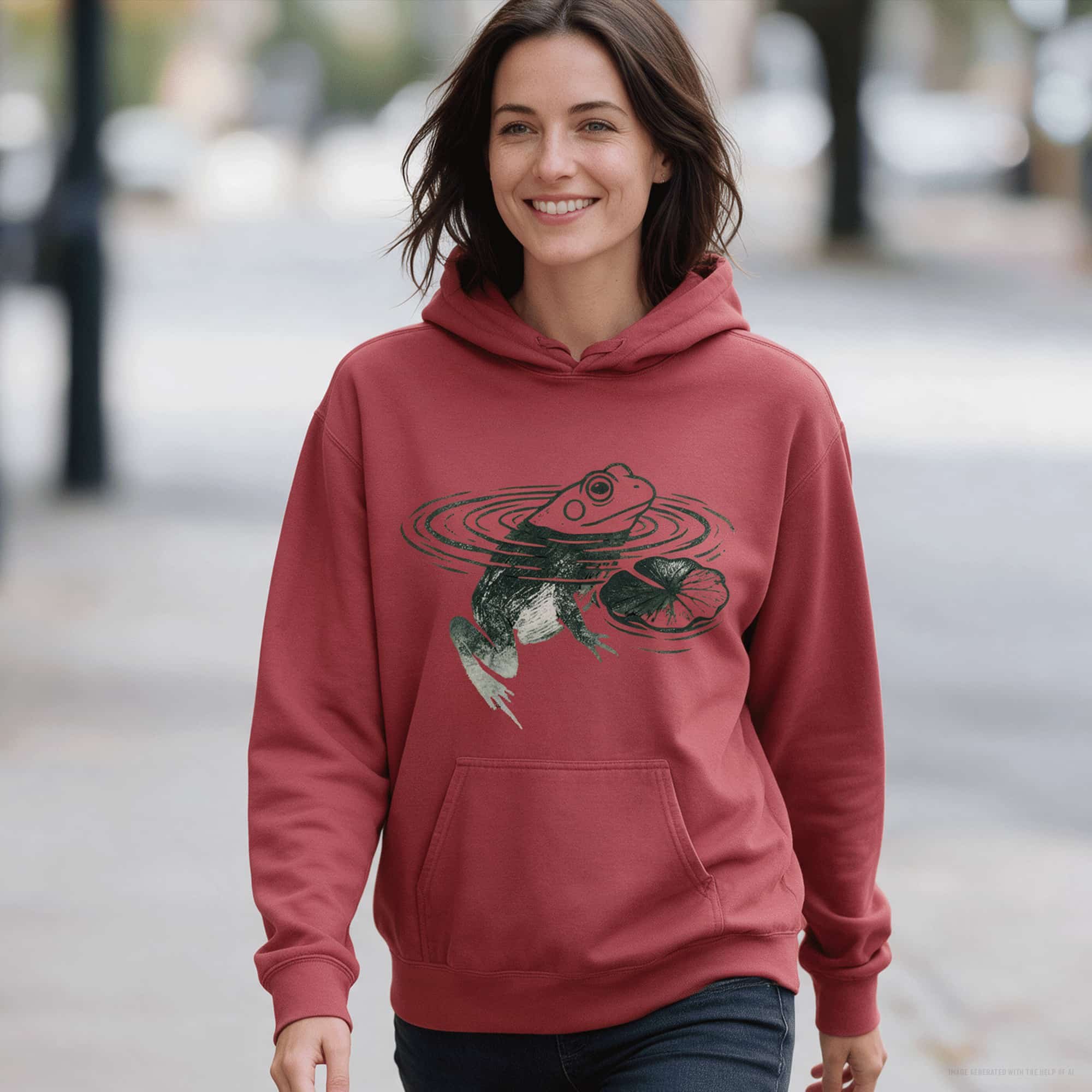 Frog Lily Pad Block Print Unisex Garment-Dyed Hoodie
