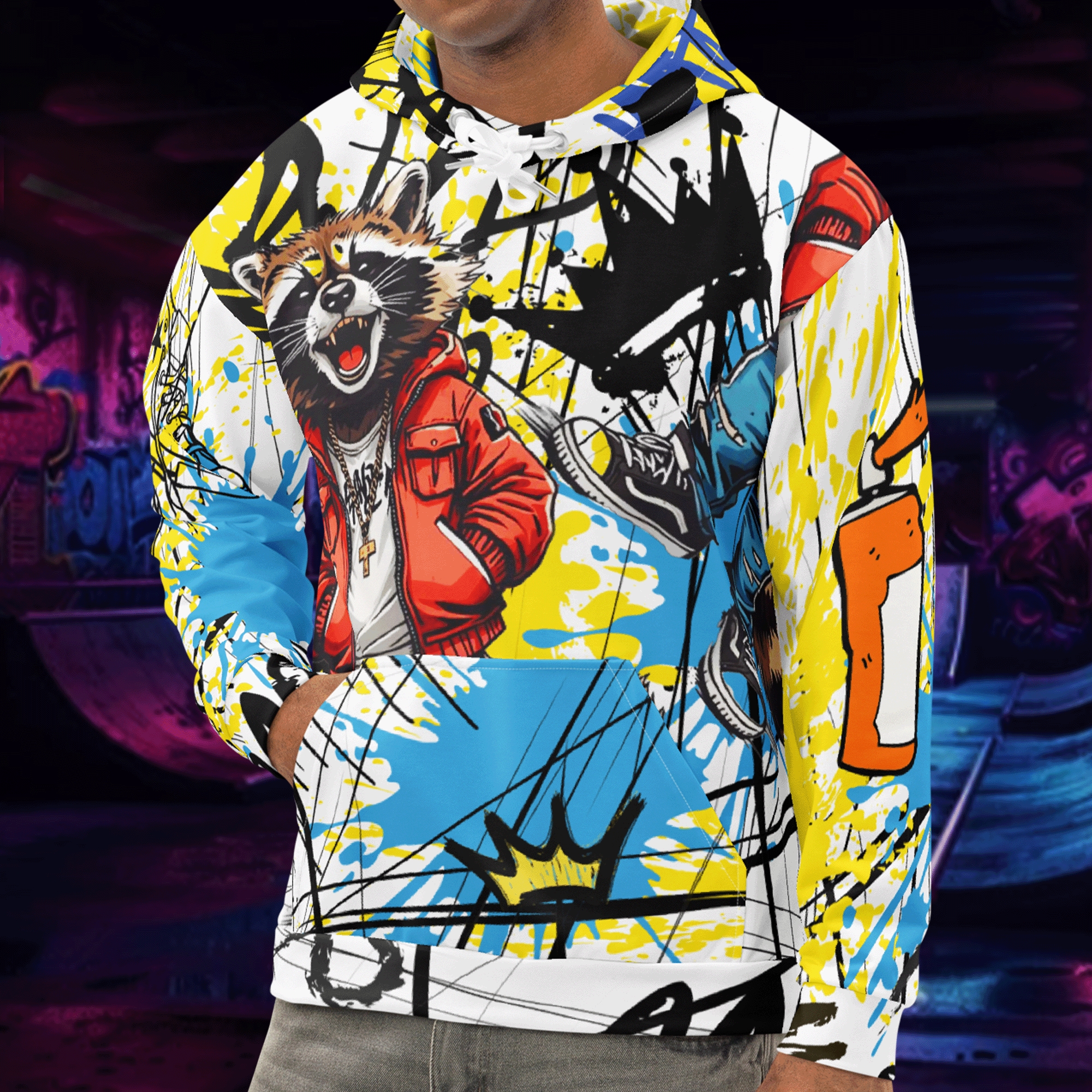 Graffiti Style Raccoon Streetwear Hoodie