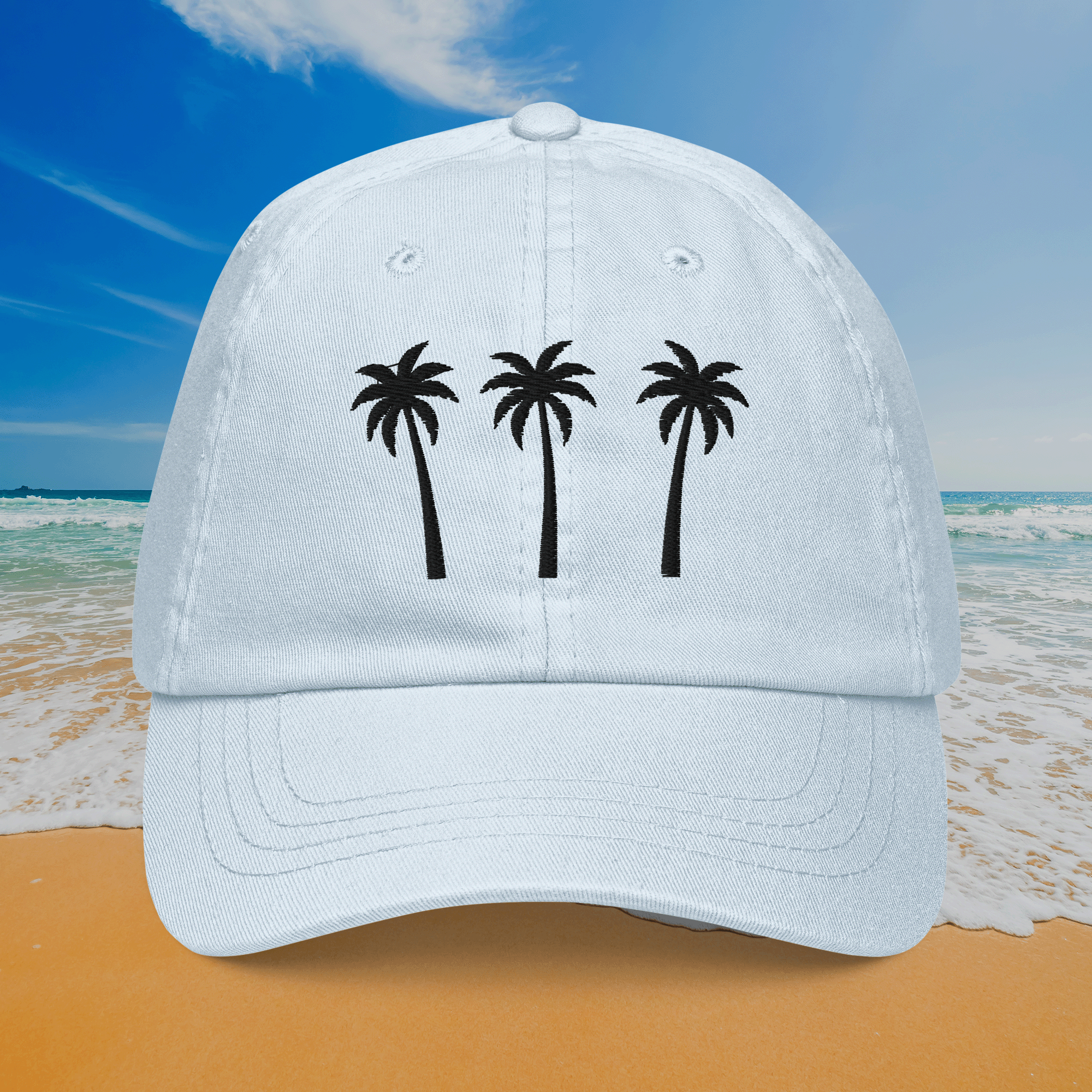 Embroidered Palm Trees Pastel Summer Cap