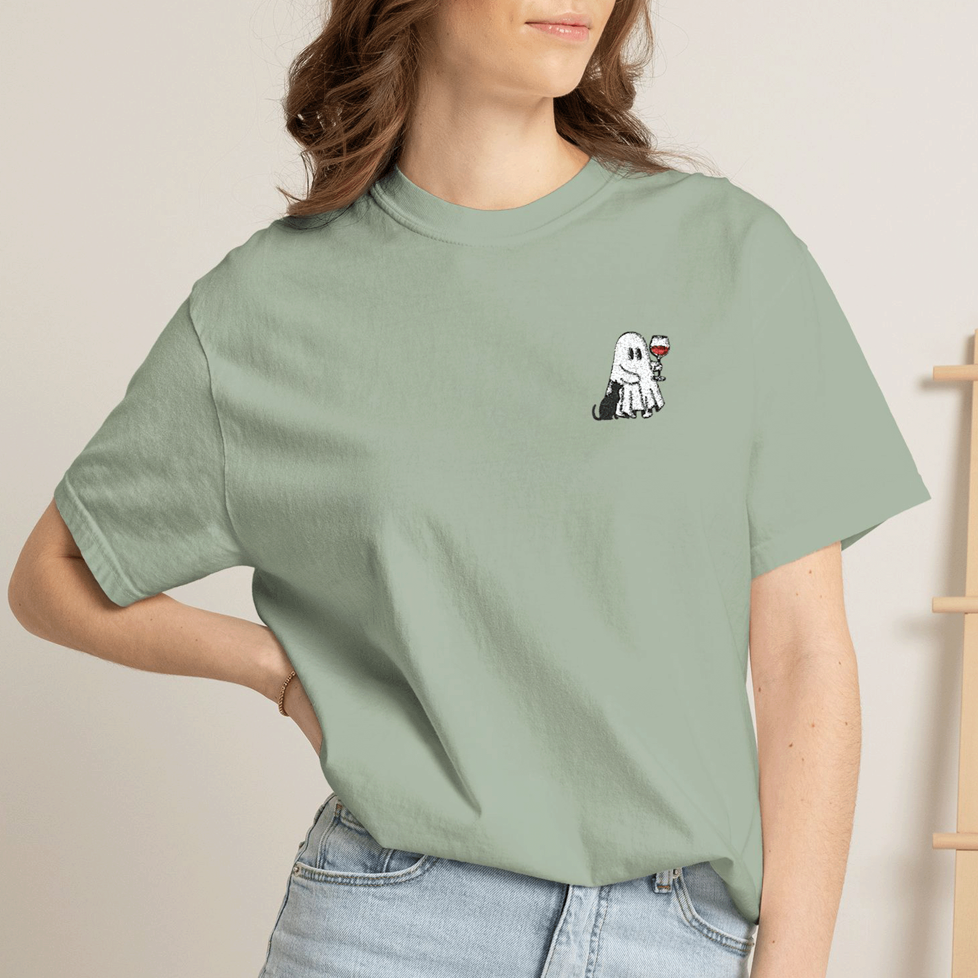 Embroidered Ghost with Wine Tee