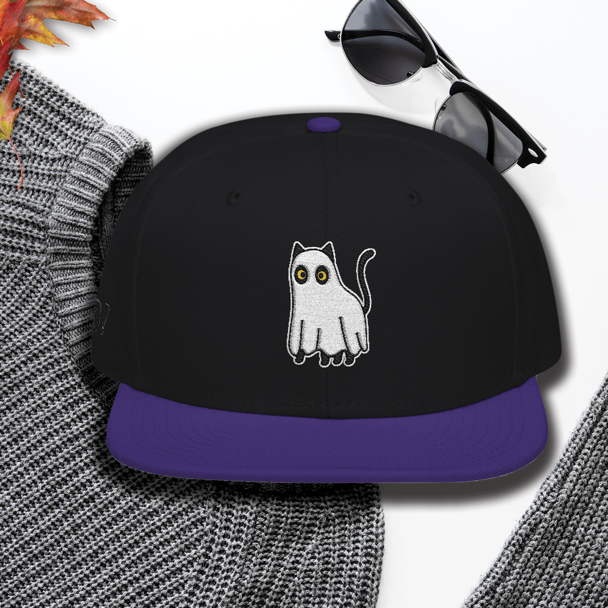 Embroidered Halloween Boo Kitty Snapback Hat