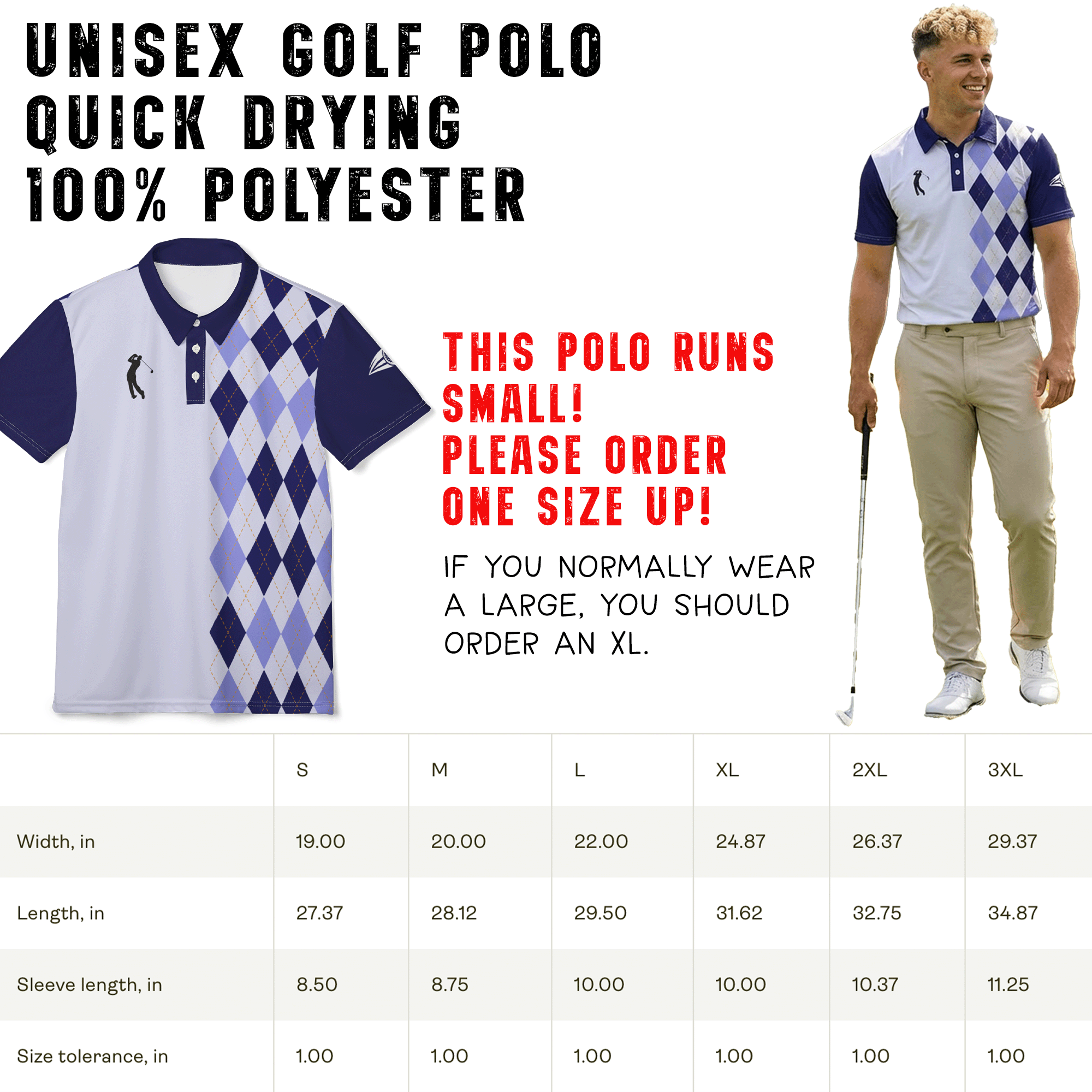 Diamond Pattern Argyle Golf Polo Shirt