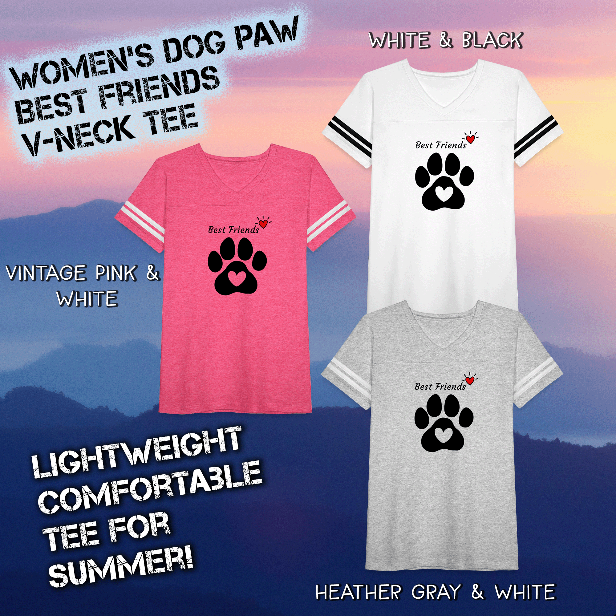 Women’s Dog Paw Best Friends Vintage Sport T-Shirt