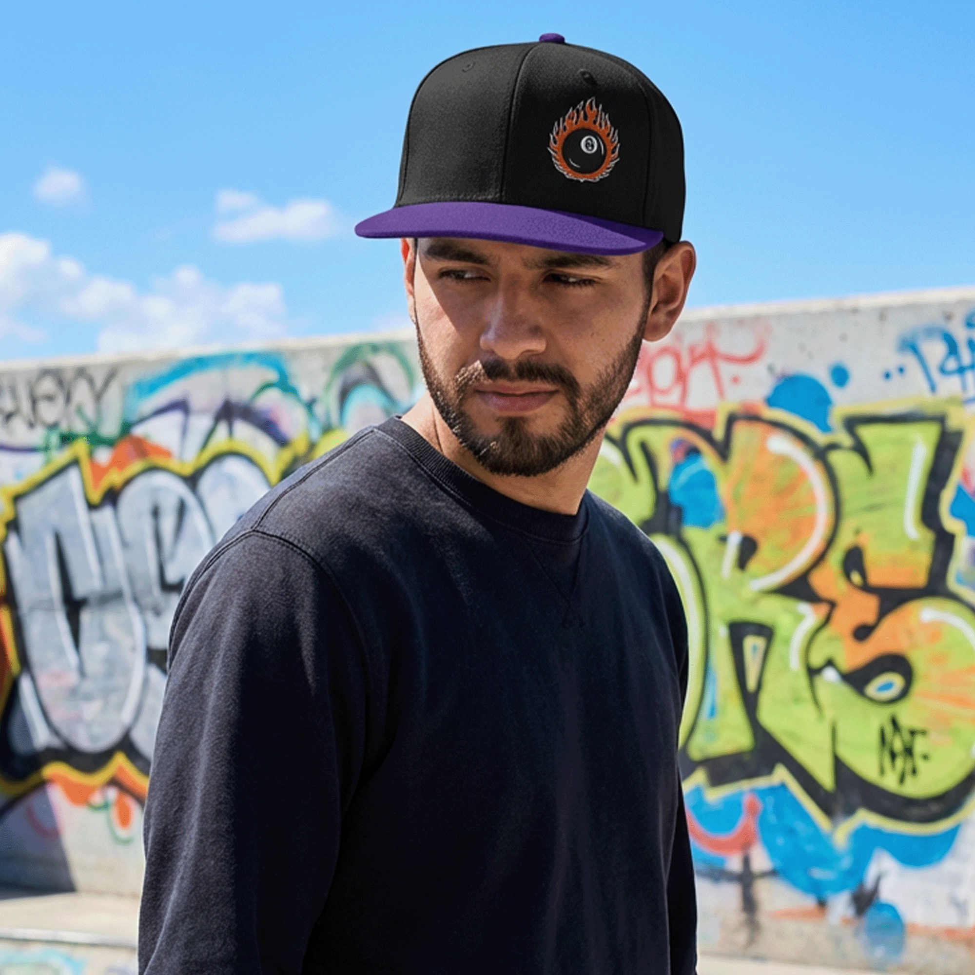 Embroidered 8 Ball Streetwear Snapback Cap