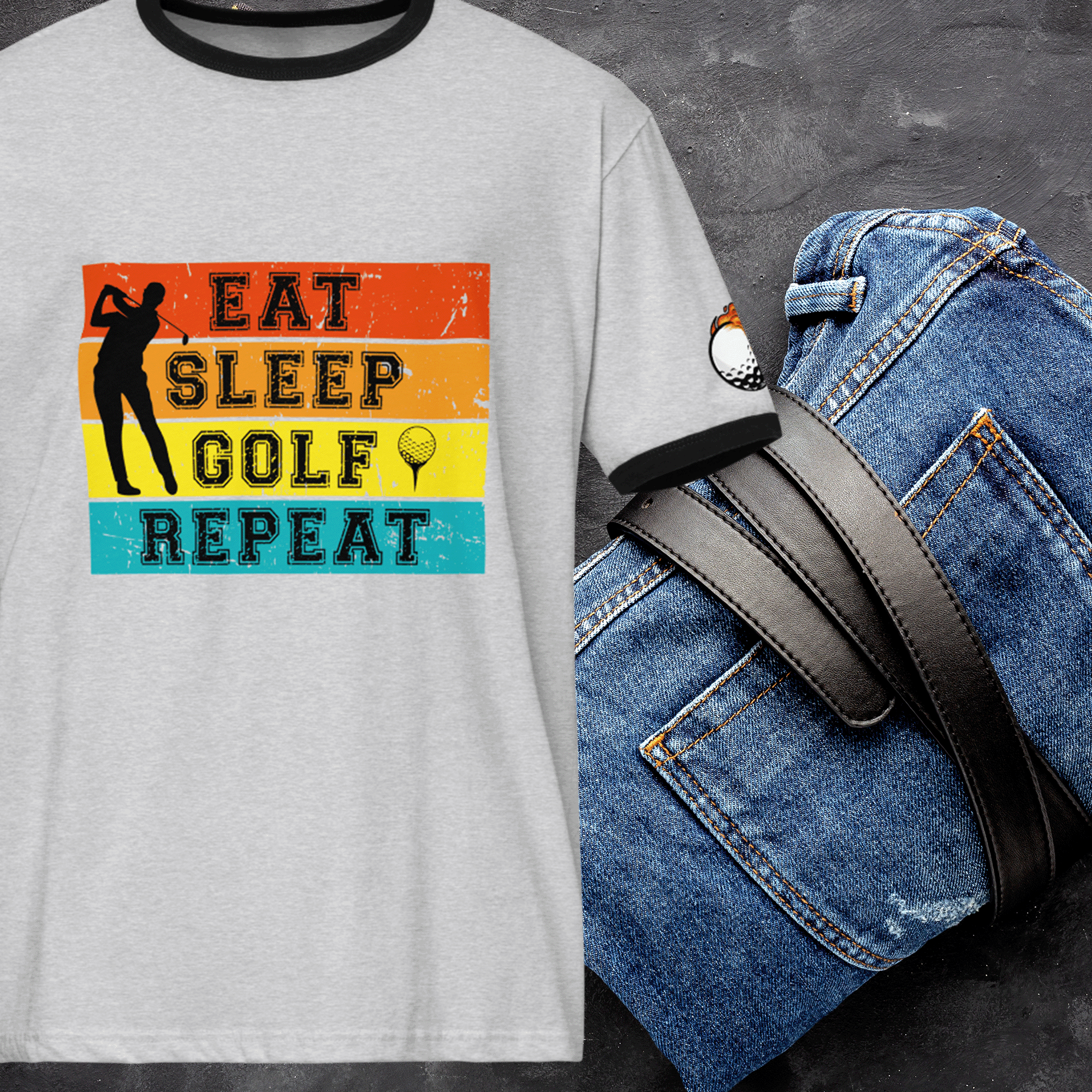 Eat Sleep Golf Repeat Ringer Tee