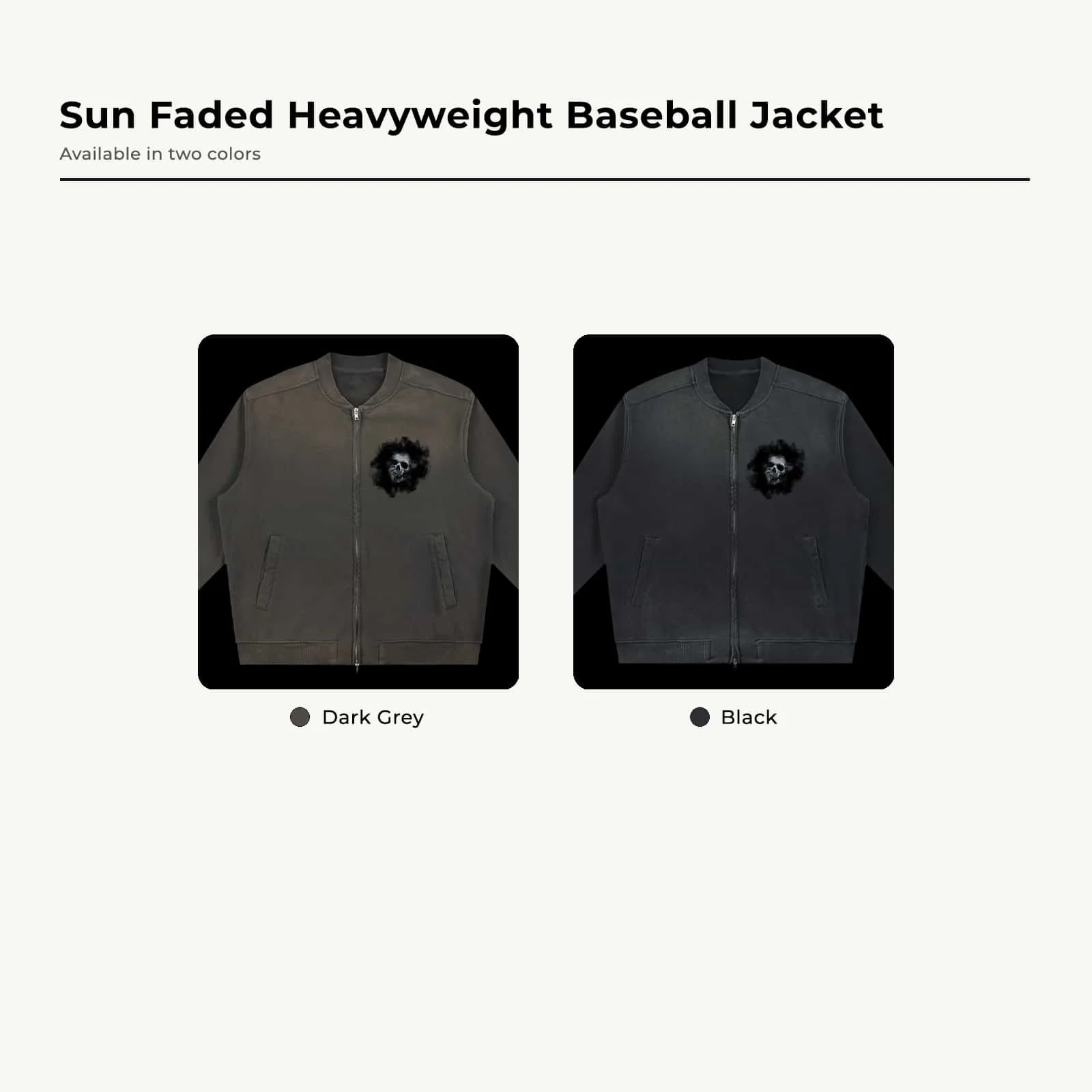 Smokey Skull Sun Fade Heavyweight Baseball Jacket