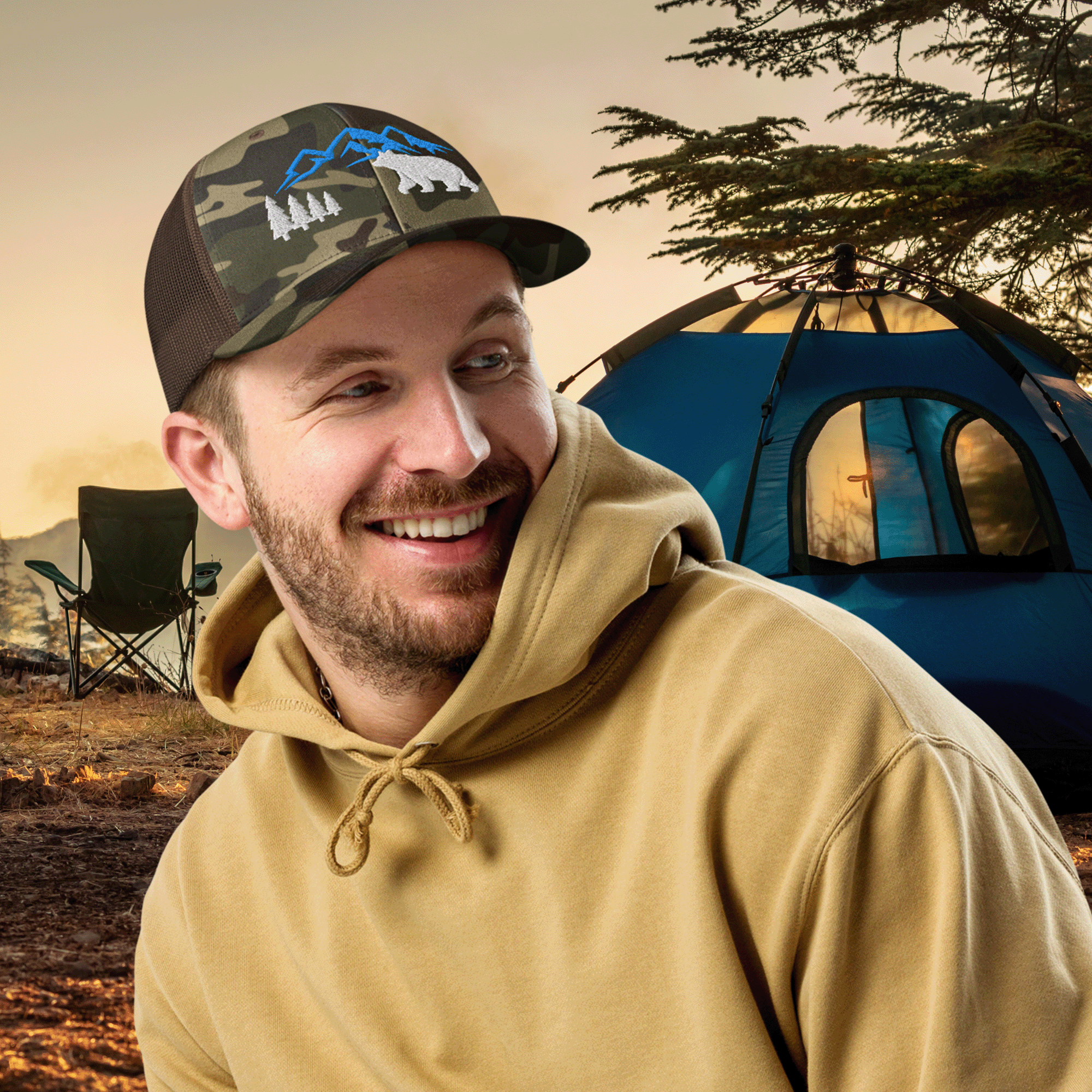 Embroidered Mountain Bear Camouflage Trucker Hat