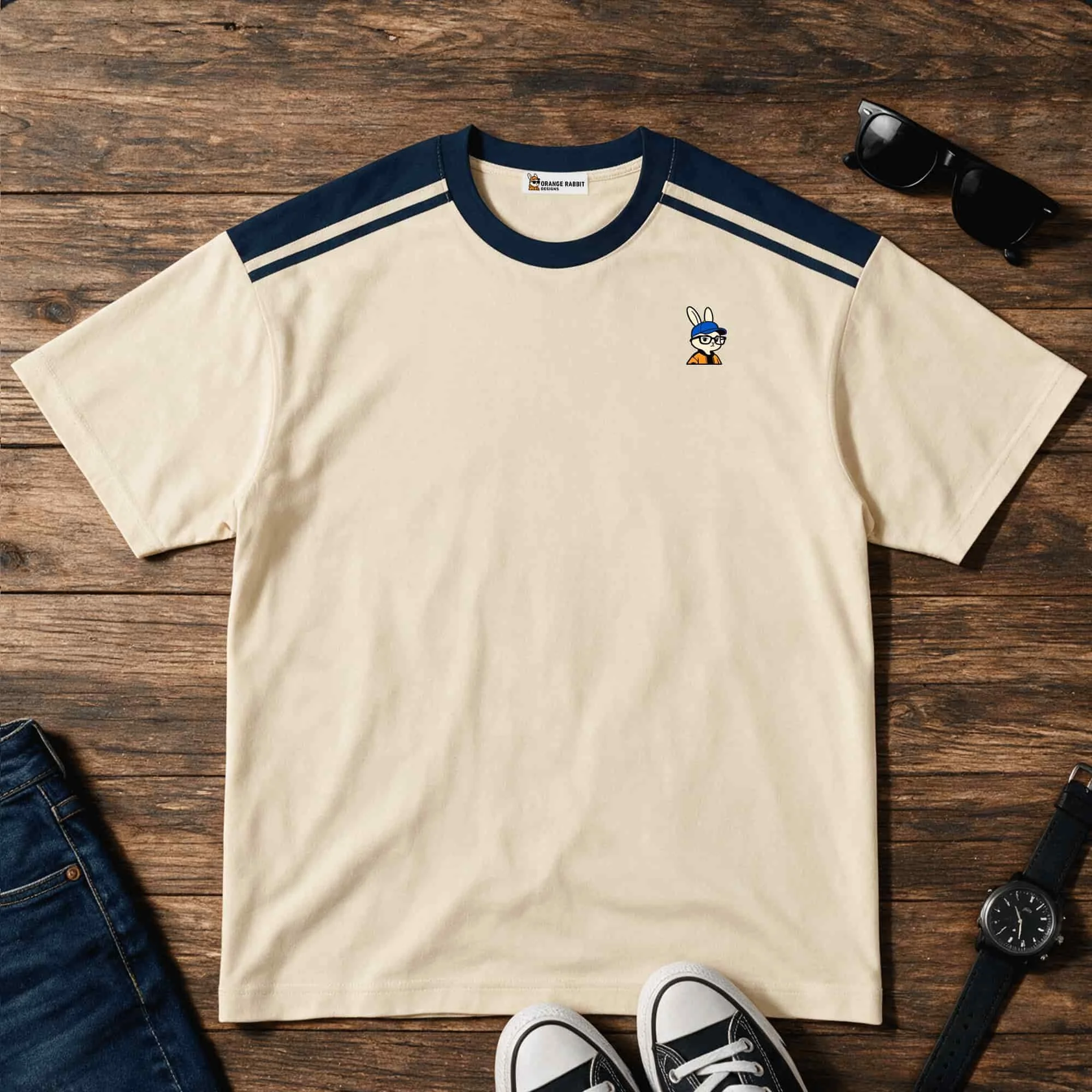 Orange Rabbit Unisex Color Block Loose T-Shirt