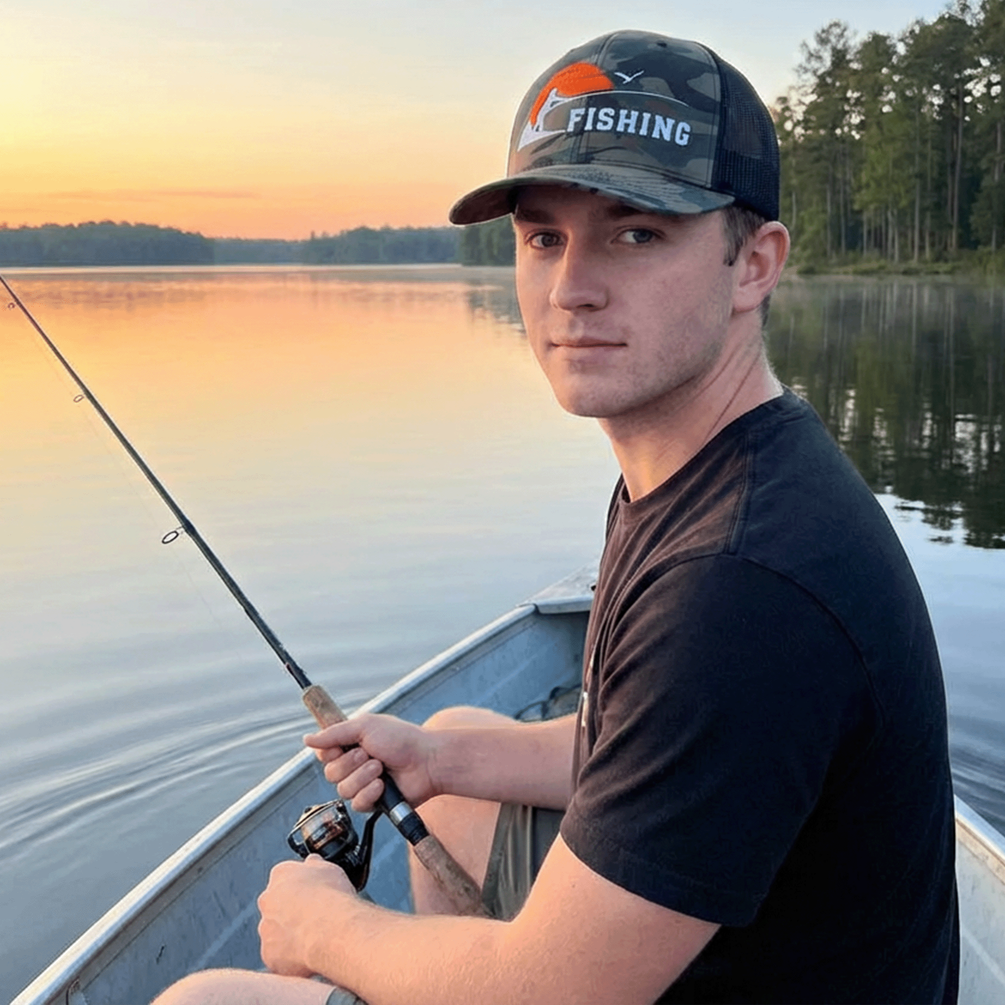 Embroidered Sunset Fishing Camouflage Trucker Hat