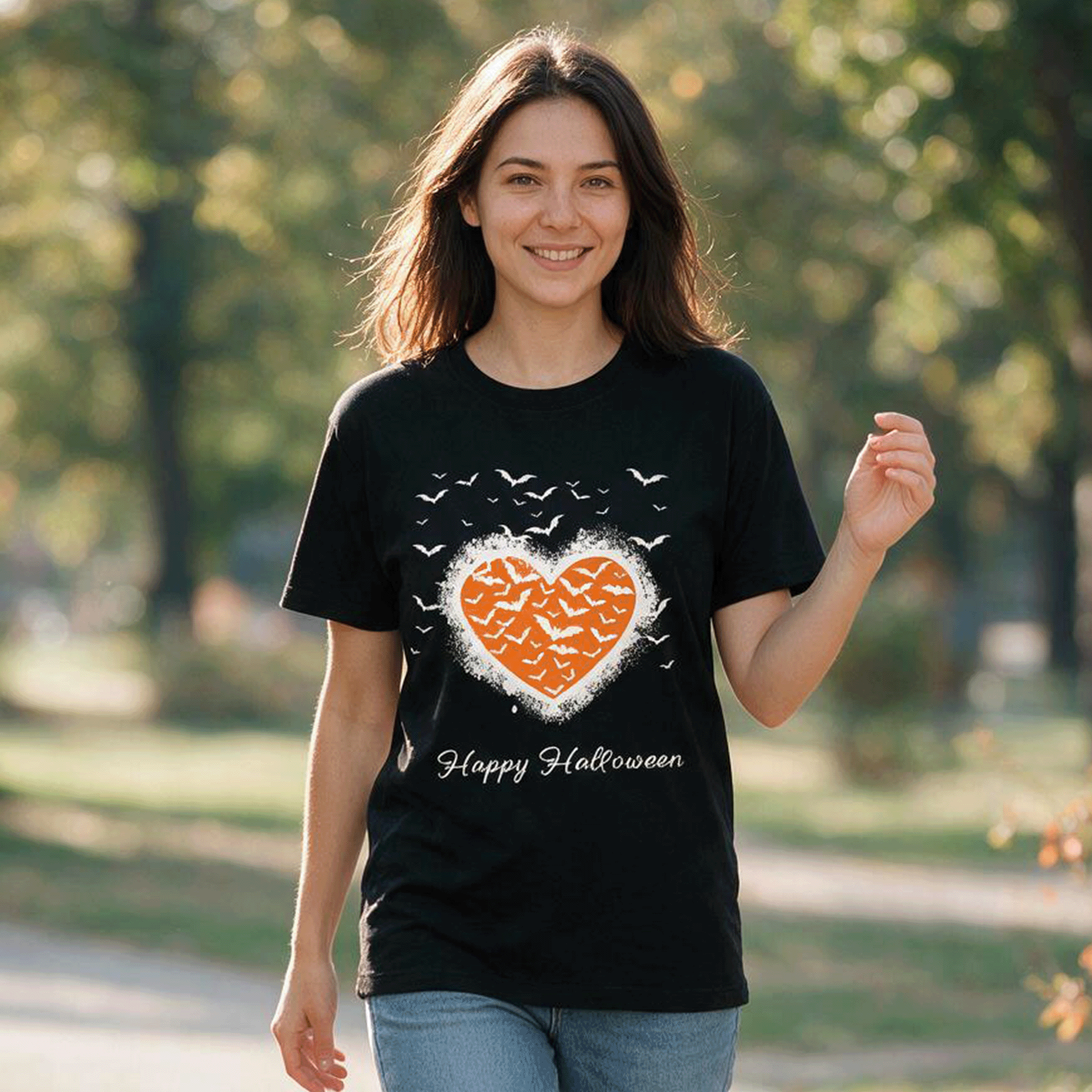 Halloween Bat Graffiti Heart Recycled Cotton T‑Shirt