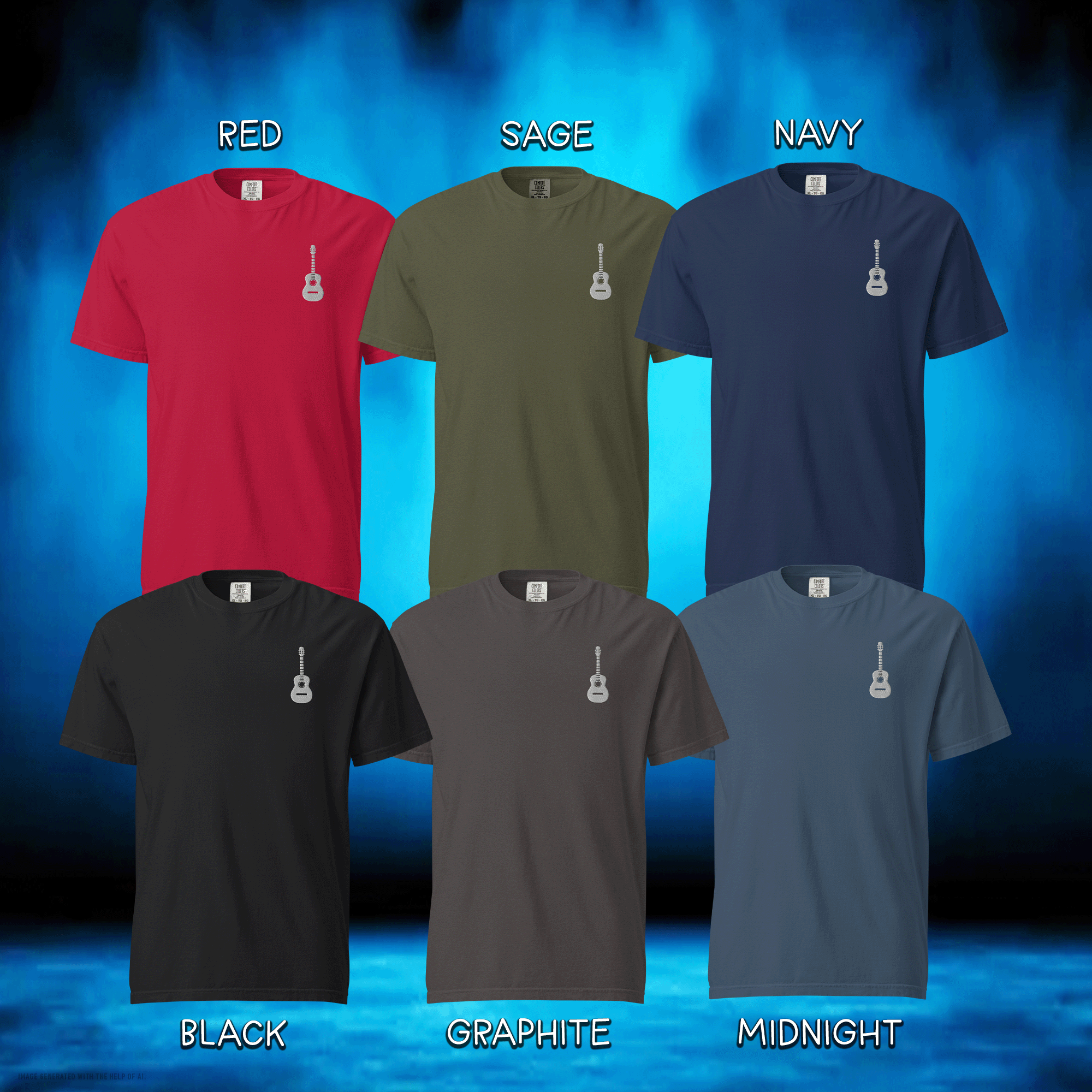 Embroidered Guitar Unisex Garment-Dyed T-shirt