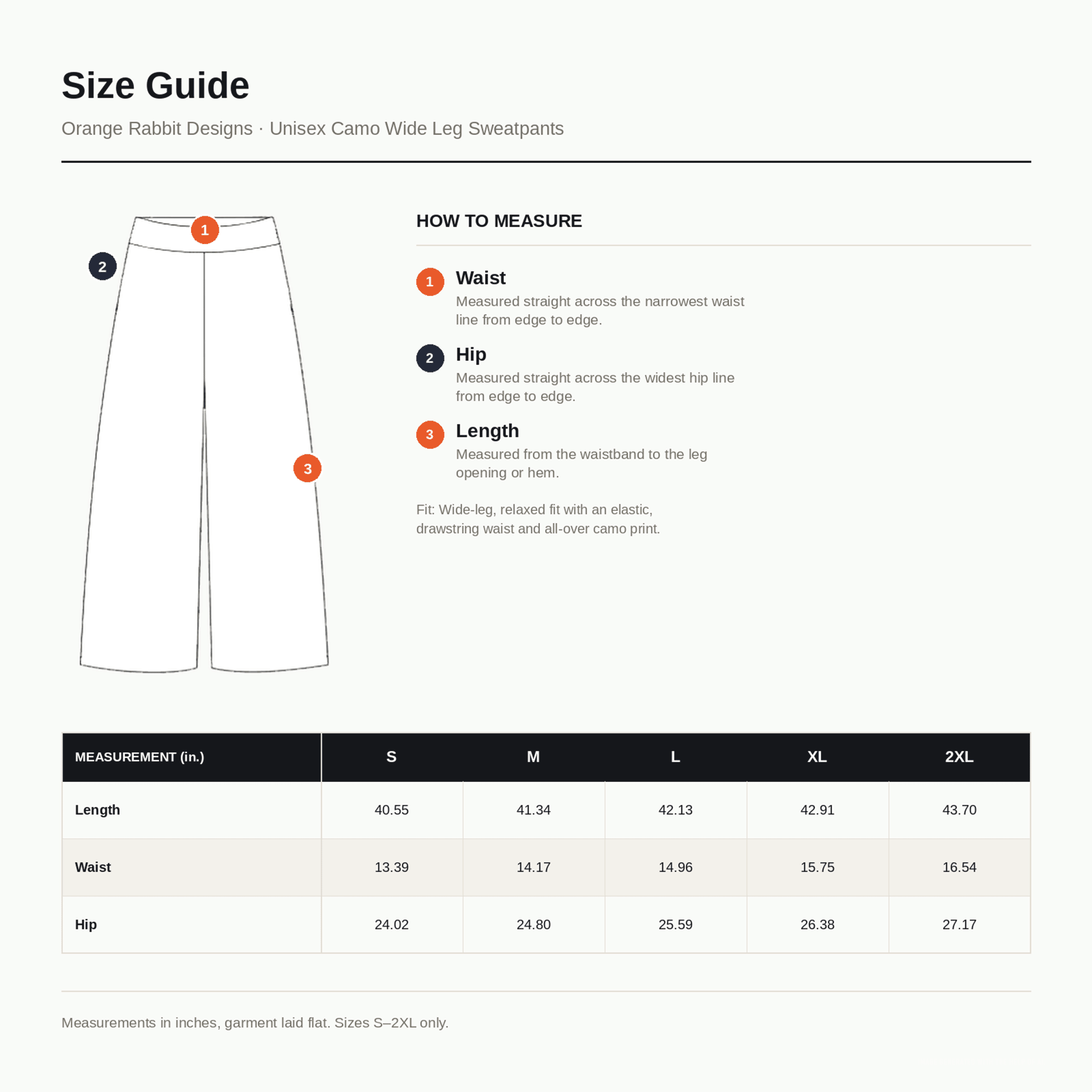 Orange Rabbit Sizing chart