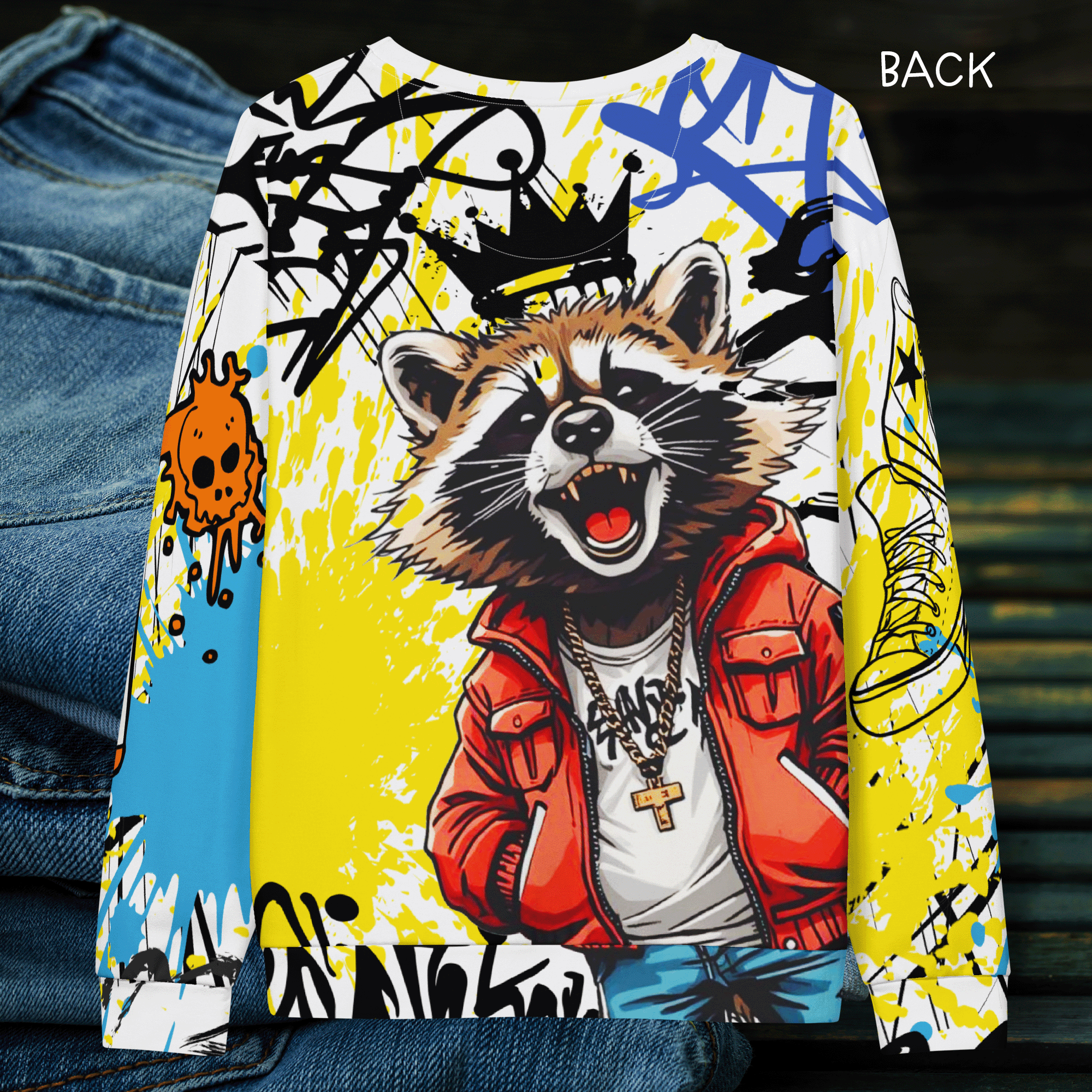 Graffiti Raccoon Cotton Sweatshirt