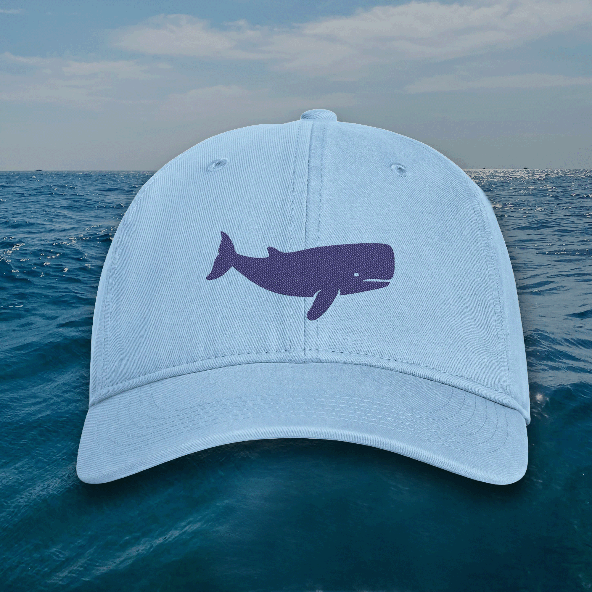 Embroidered Blue Whale Coastal Washed Cap