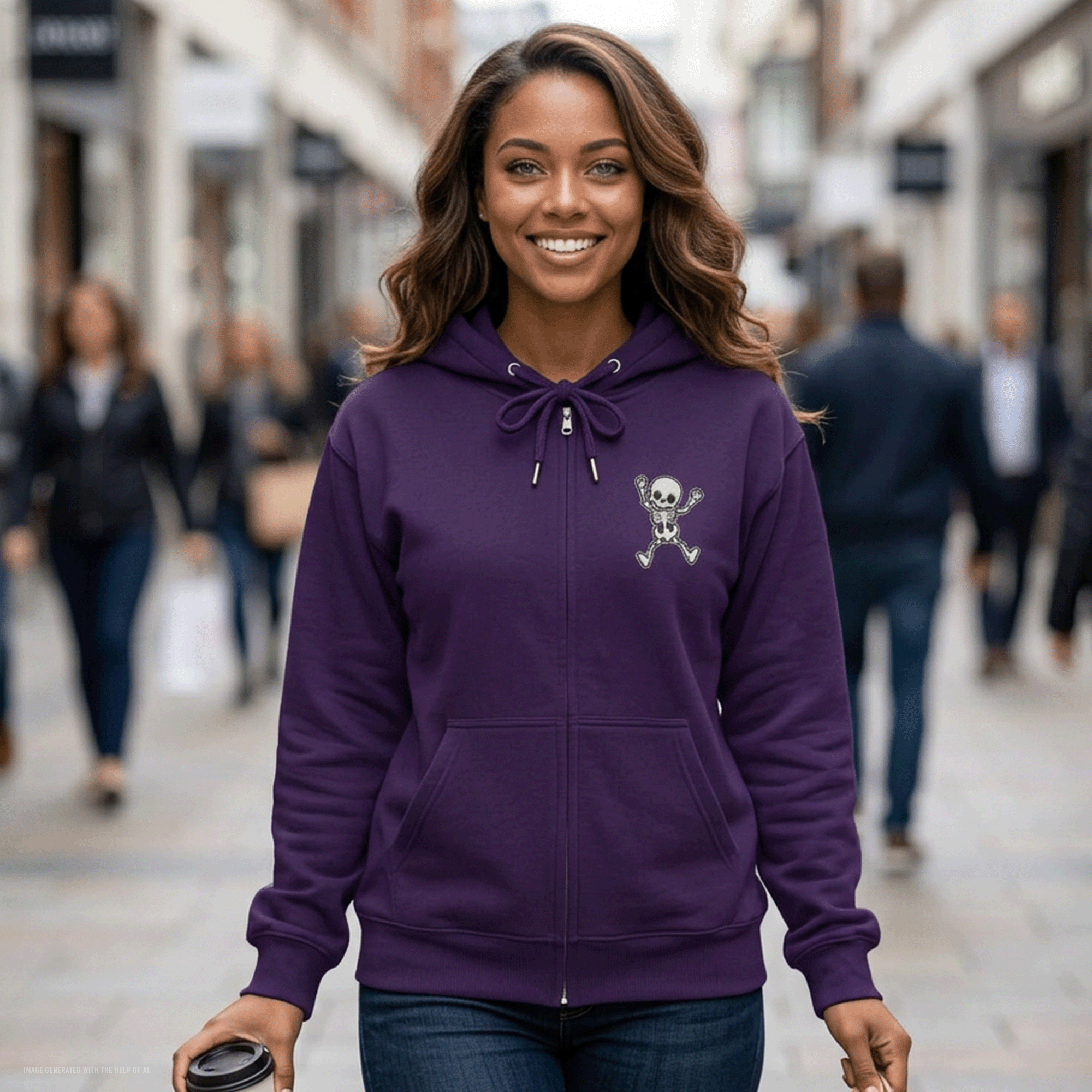 Embroidered Halloween Funny Skeleton Zip Up Hoodie