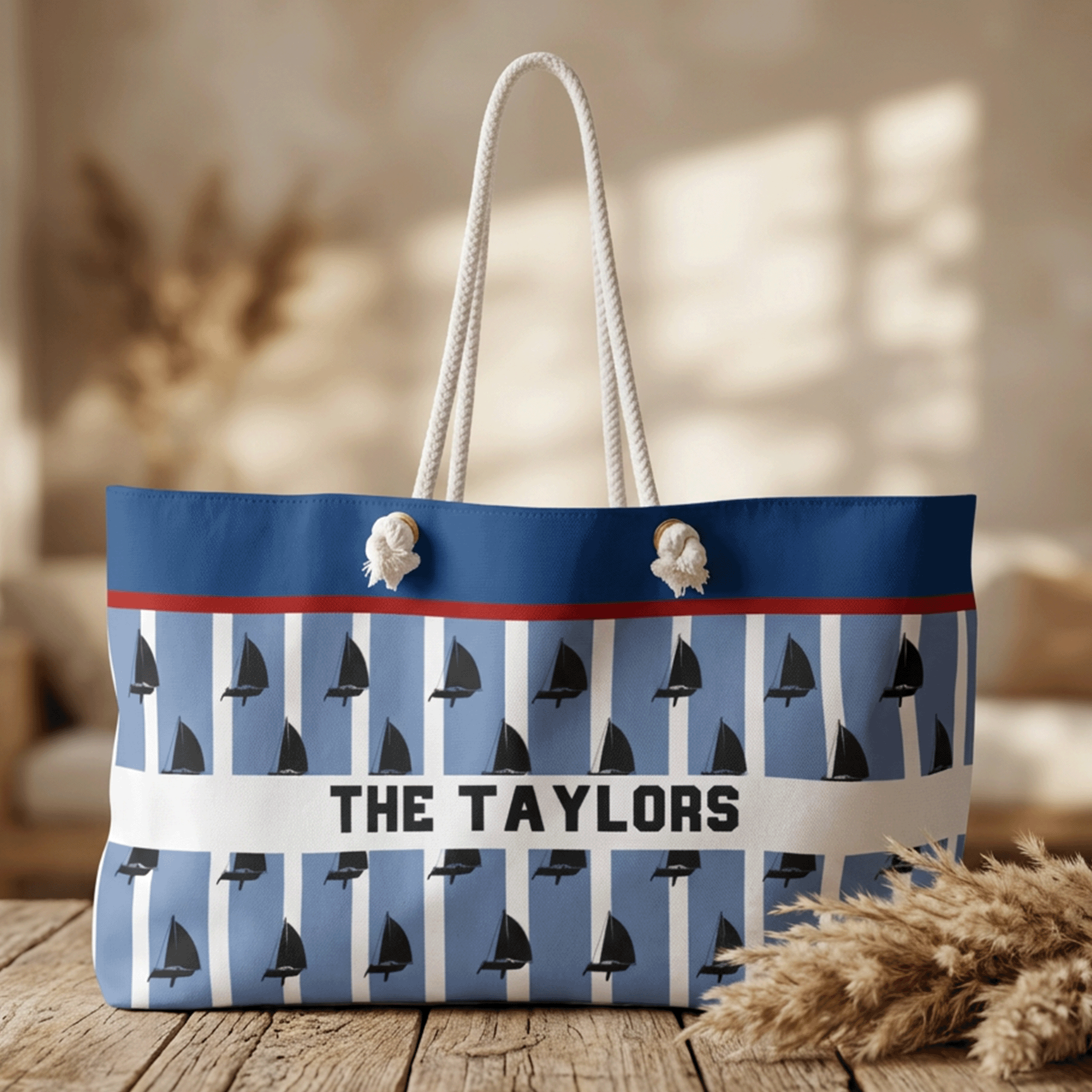 Personalized Name Sailboat Pattern Weekender Bag