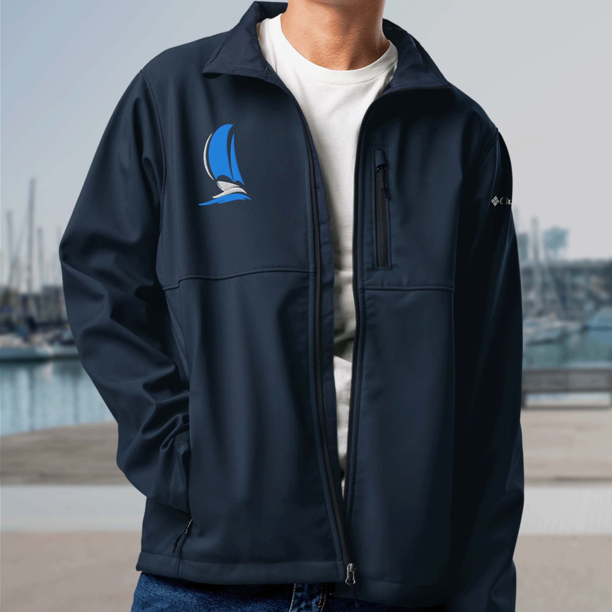 Embroidered Sailboat Soft Shell Columbia Jacket