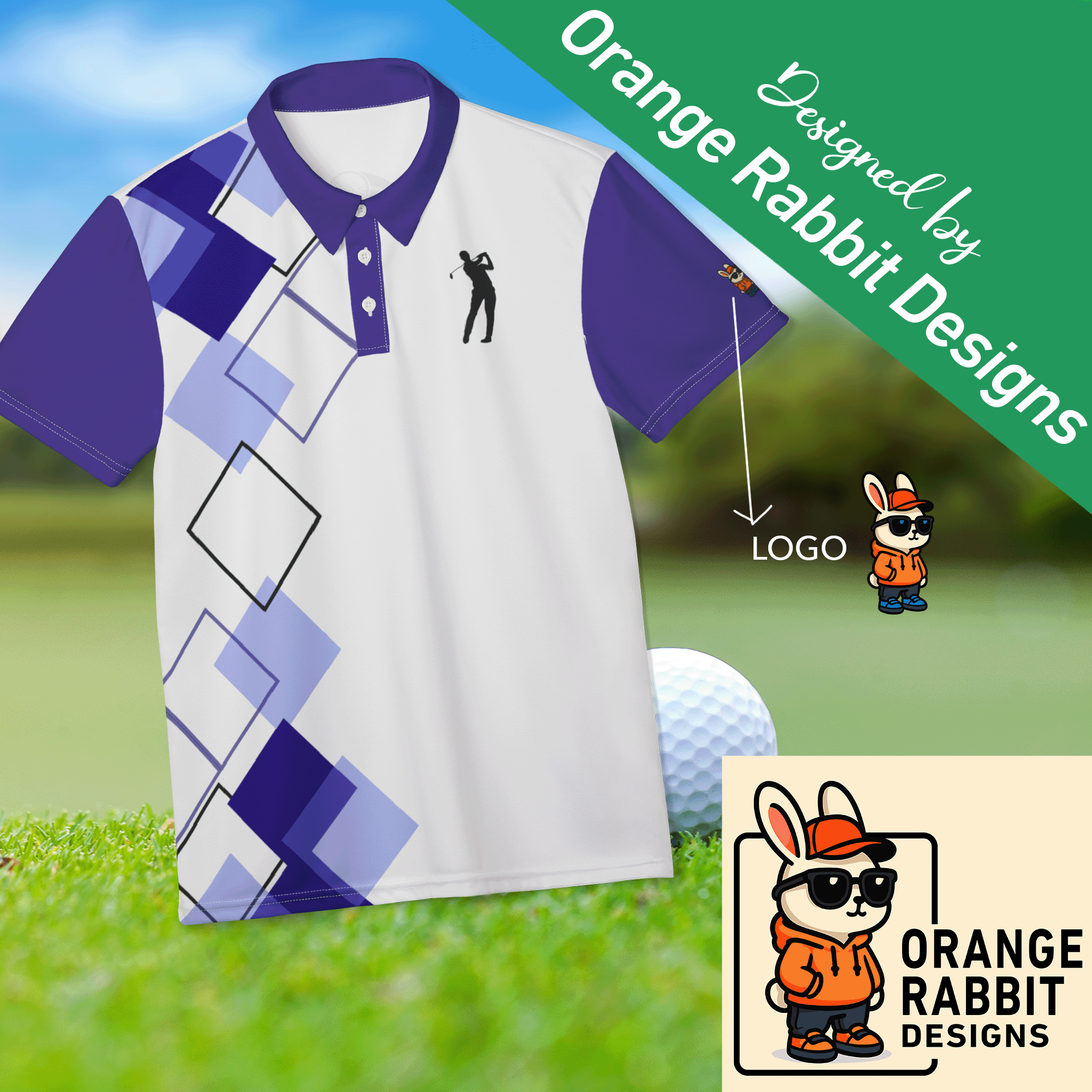 Purple Geometric Design Golf Polo Shirt