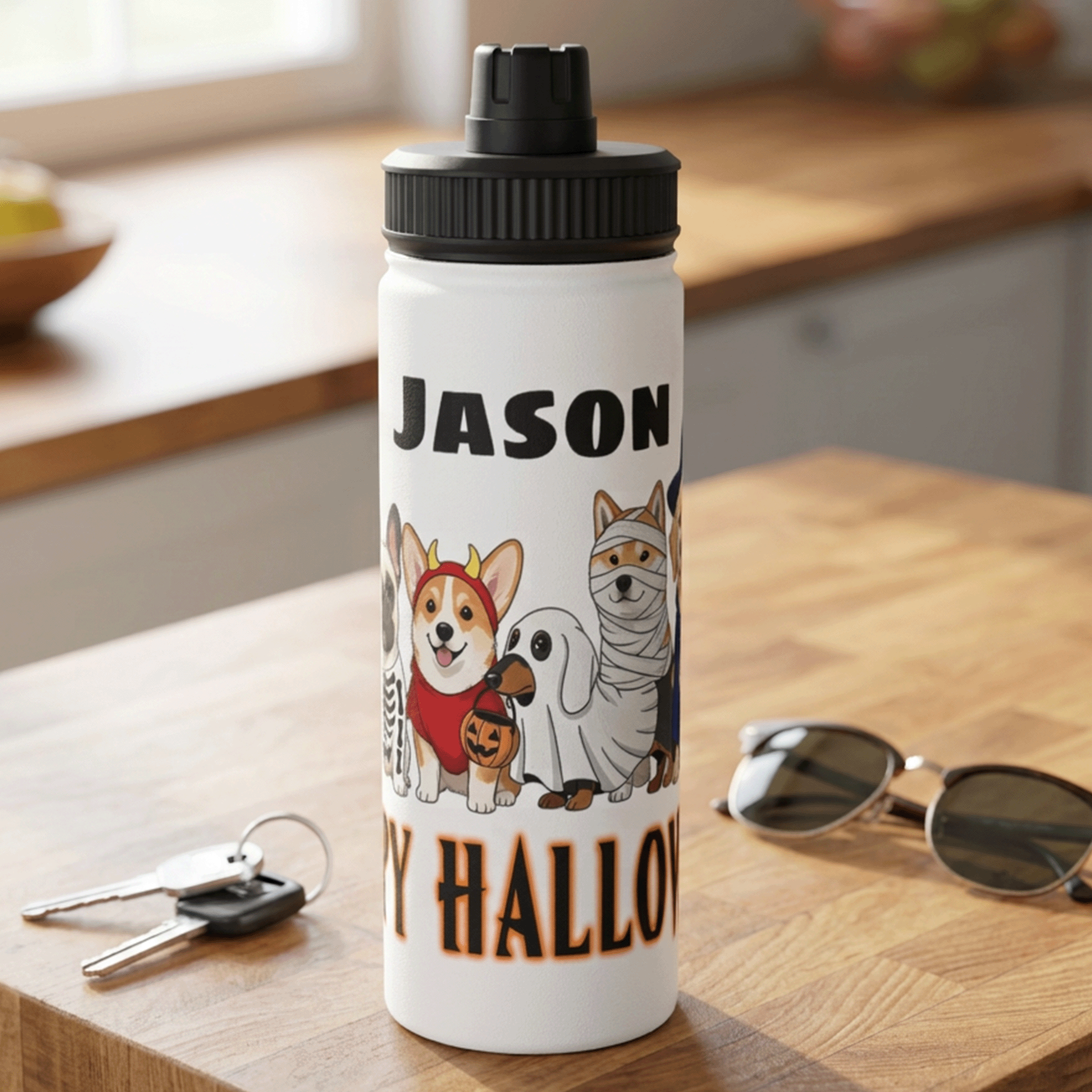 Personalized Halloween Dogs Stainless Steel Sports Bottle