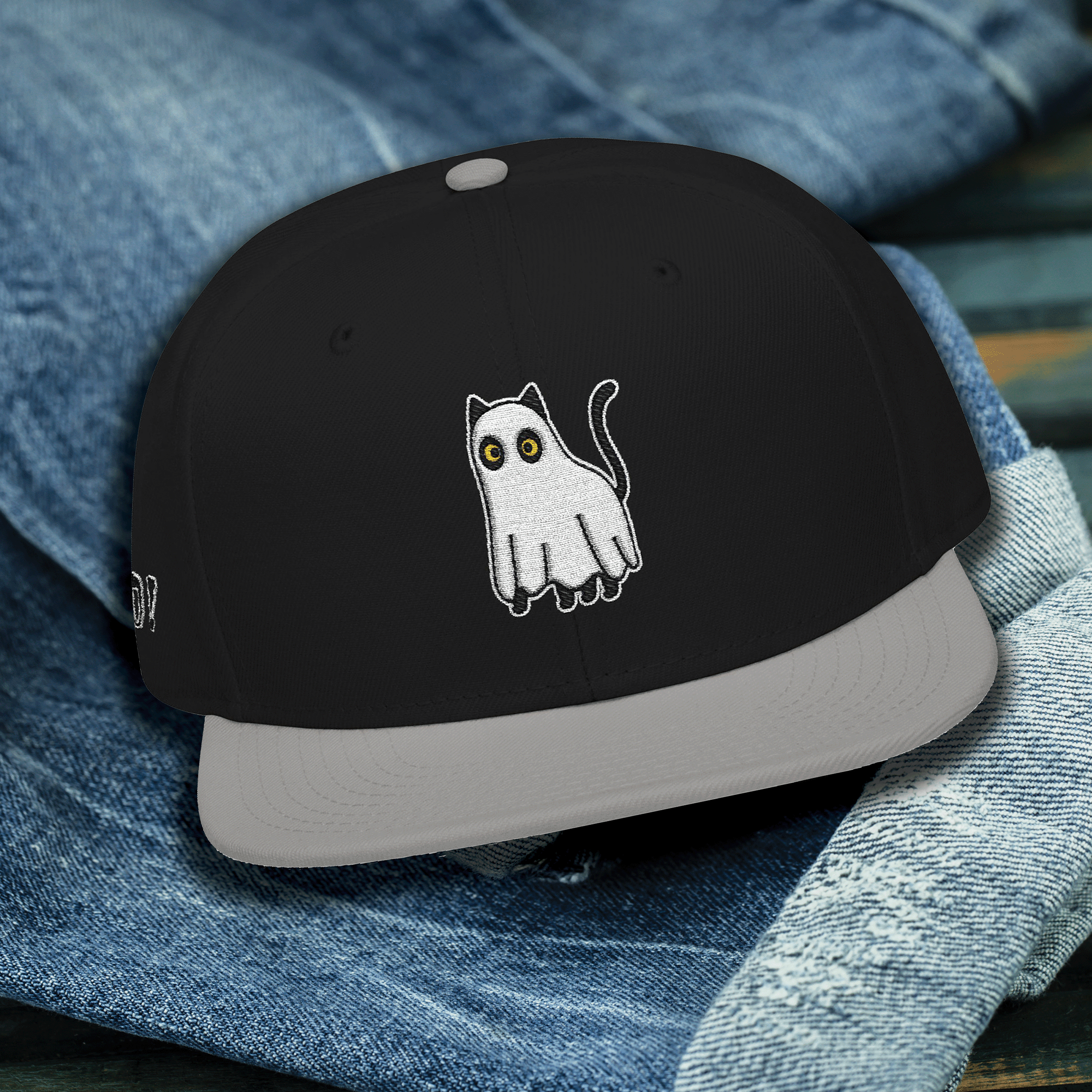 Embroidered Halloween Boo Kitty Snapback Hat