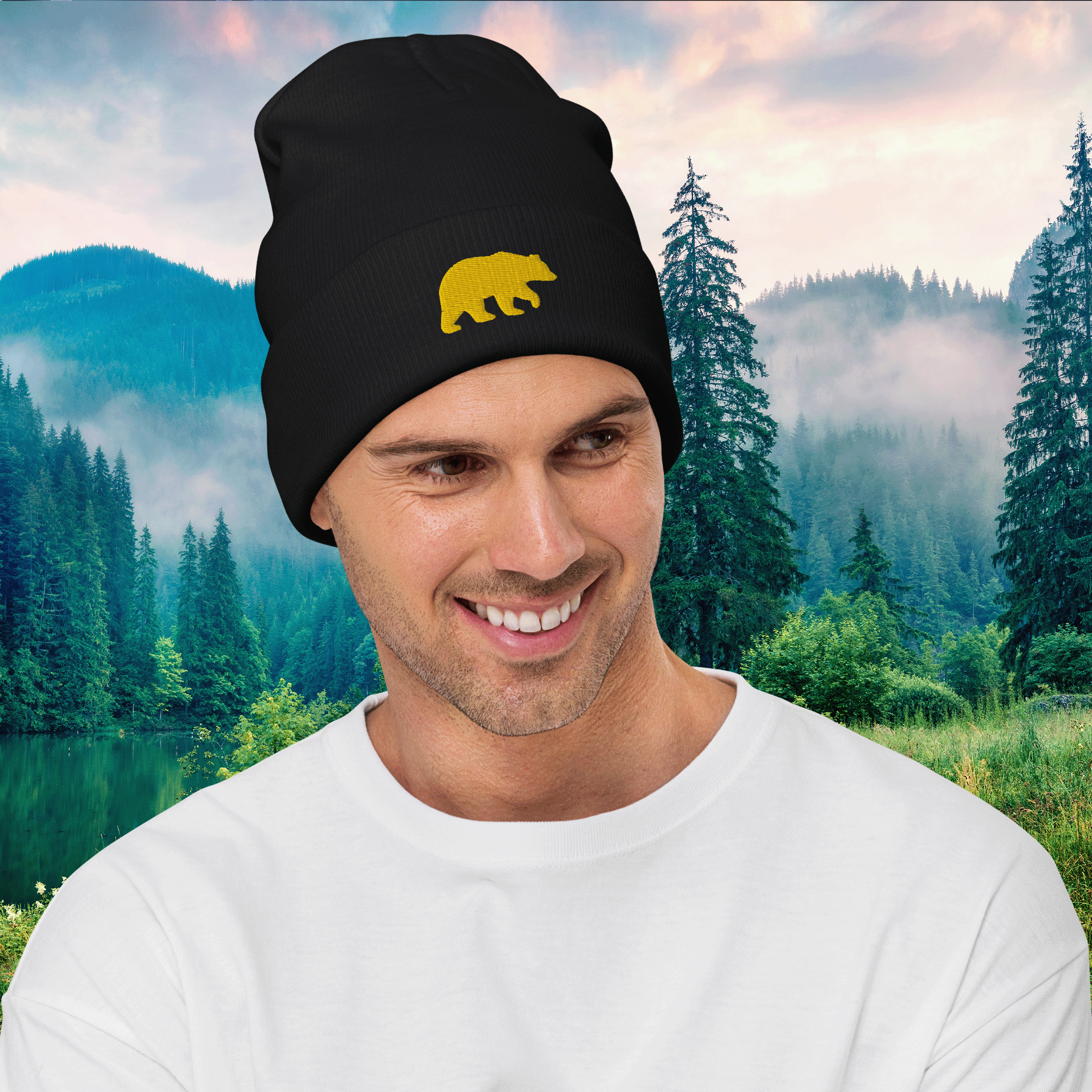 Embroidered Golden Bear Beanie
