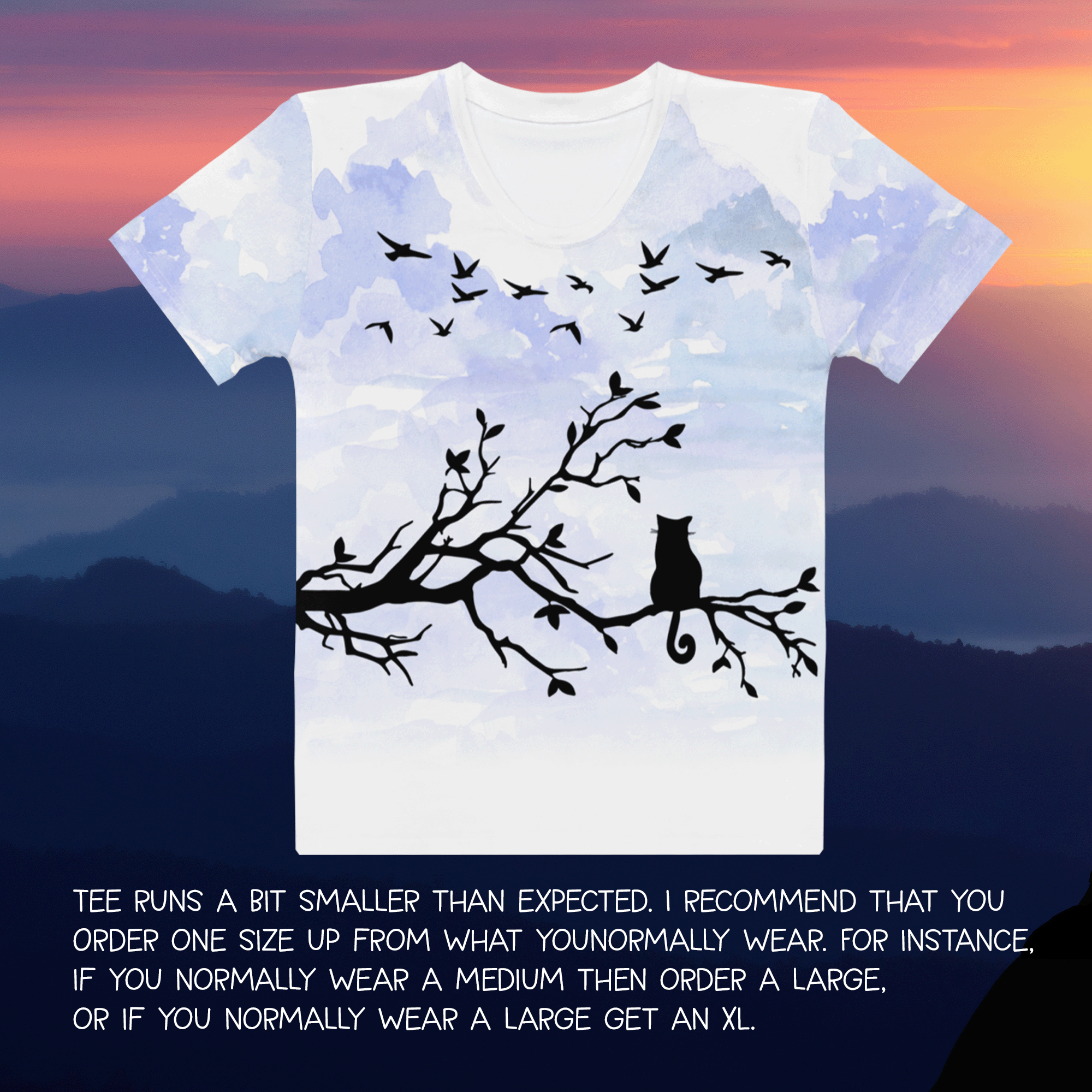 Black Cat on a branch womens tee 2.png