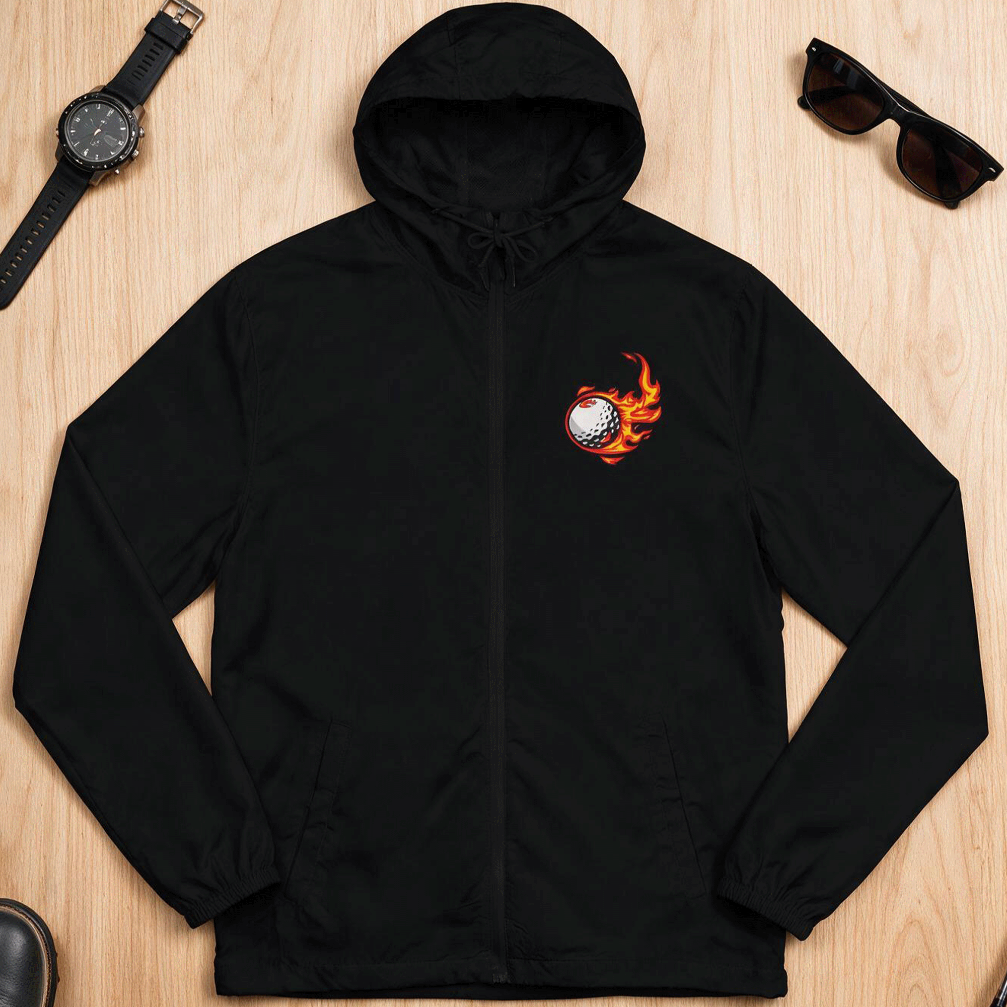 Flaming Golfball Unisex Full-Zip Windbreaker Jacket