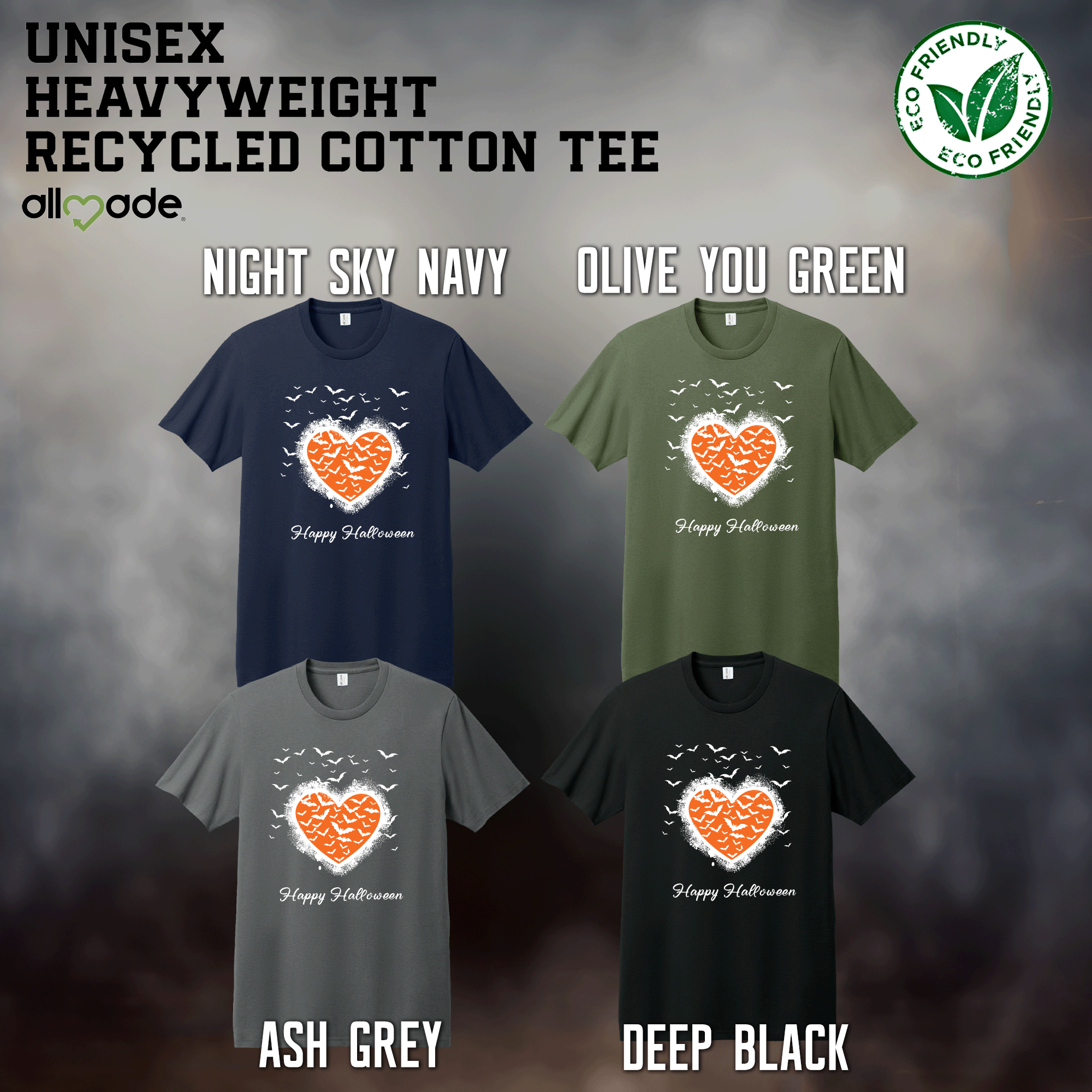 Halloween Bat Graffiti Heart Recycled Cotton T‑Shirt