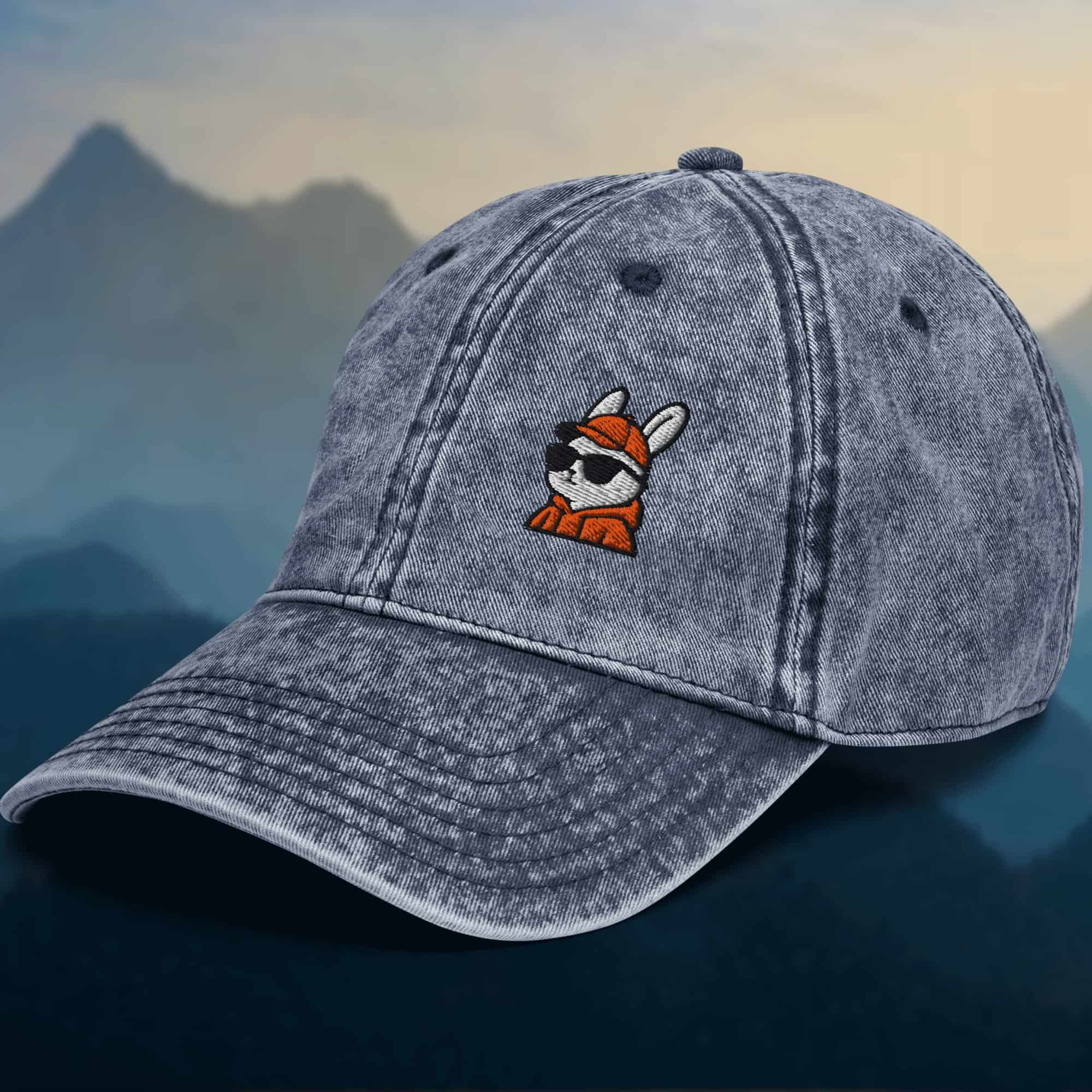 Embroidered Orange Rabbit Vintage Cotton Twill Cap