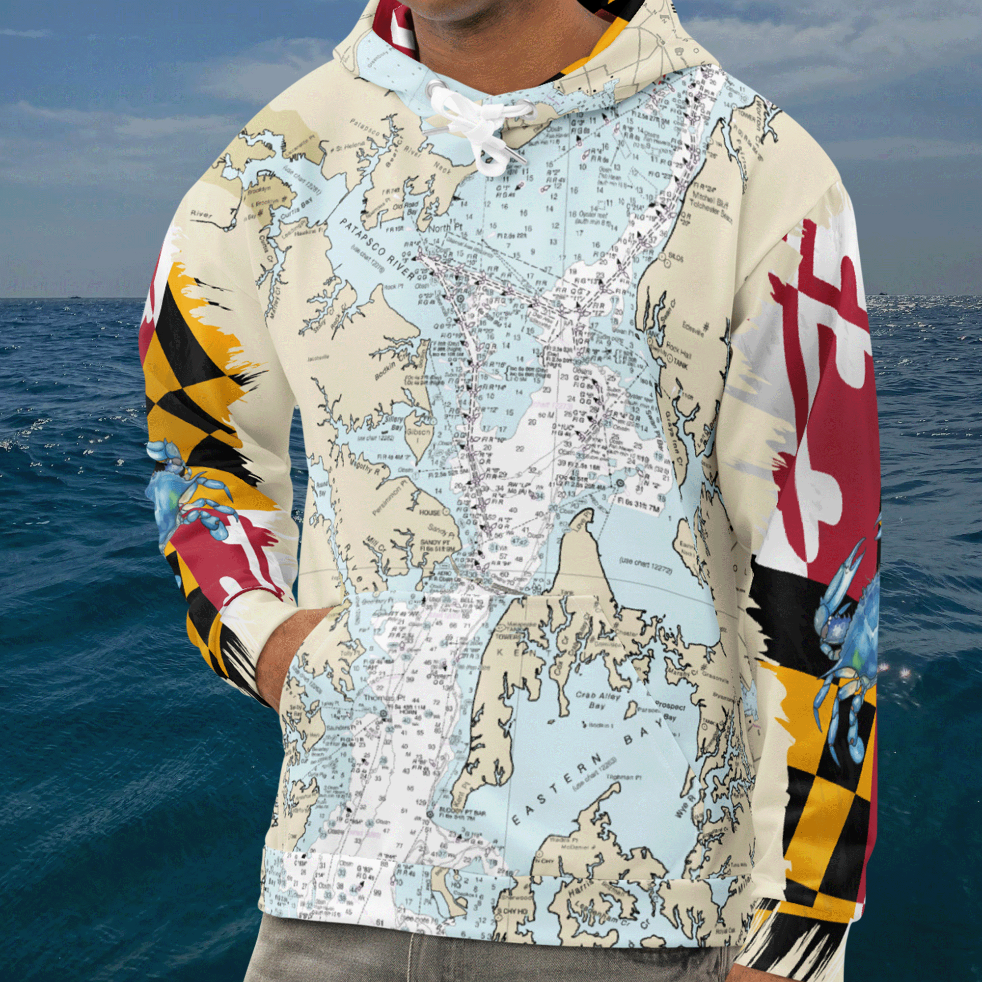 Chesapeake Bay Nautical Chart Hoodie