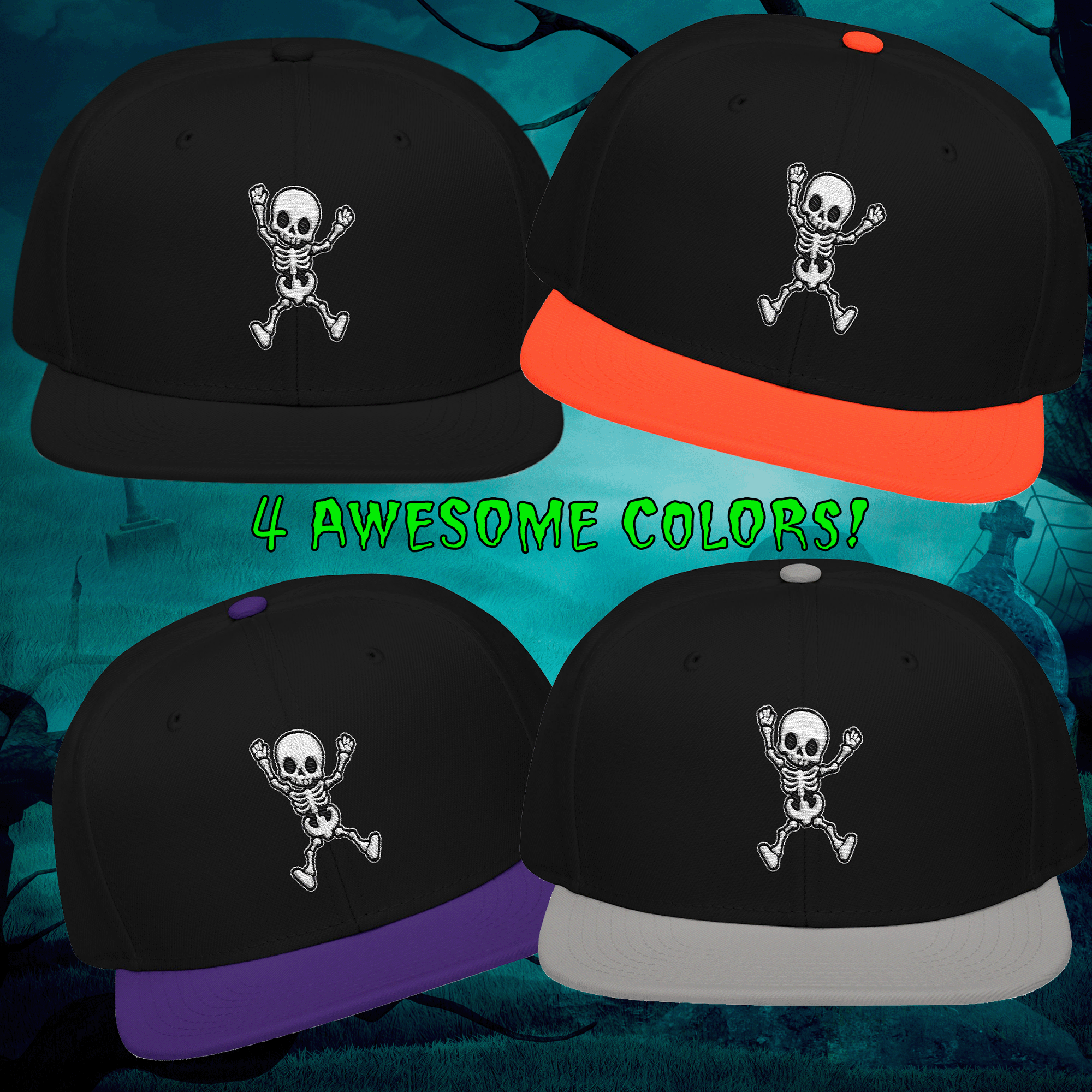 Embroidered Halloween Skeleton Snapback Hat