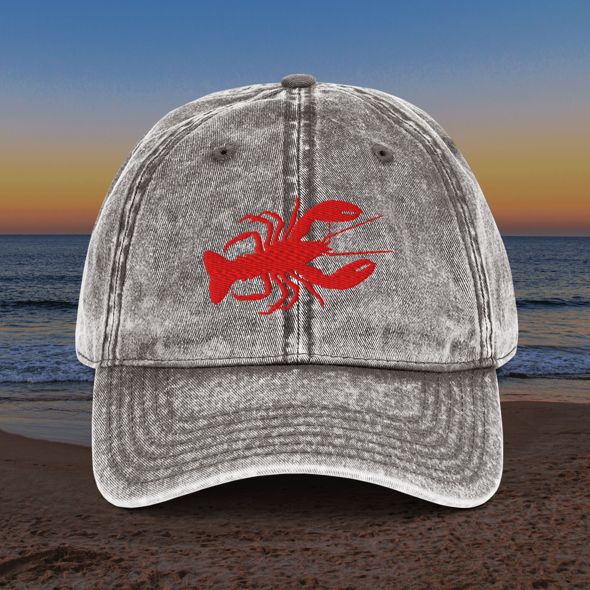 Embroidered Red Lobster Vintage Cotton Twill Cap
