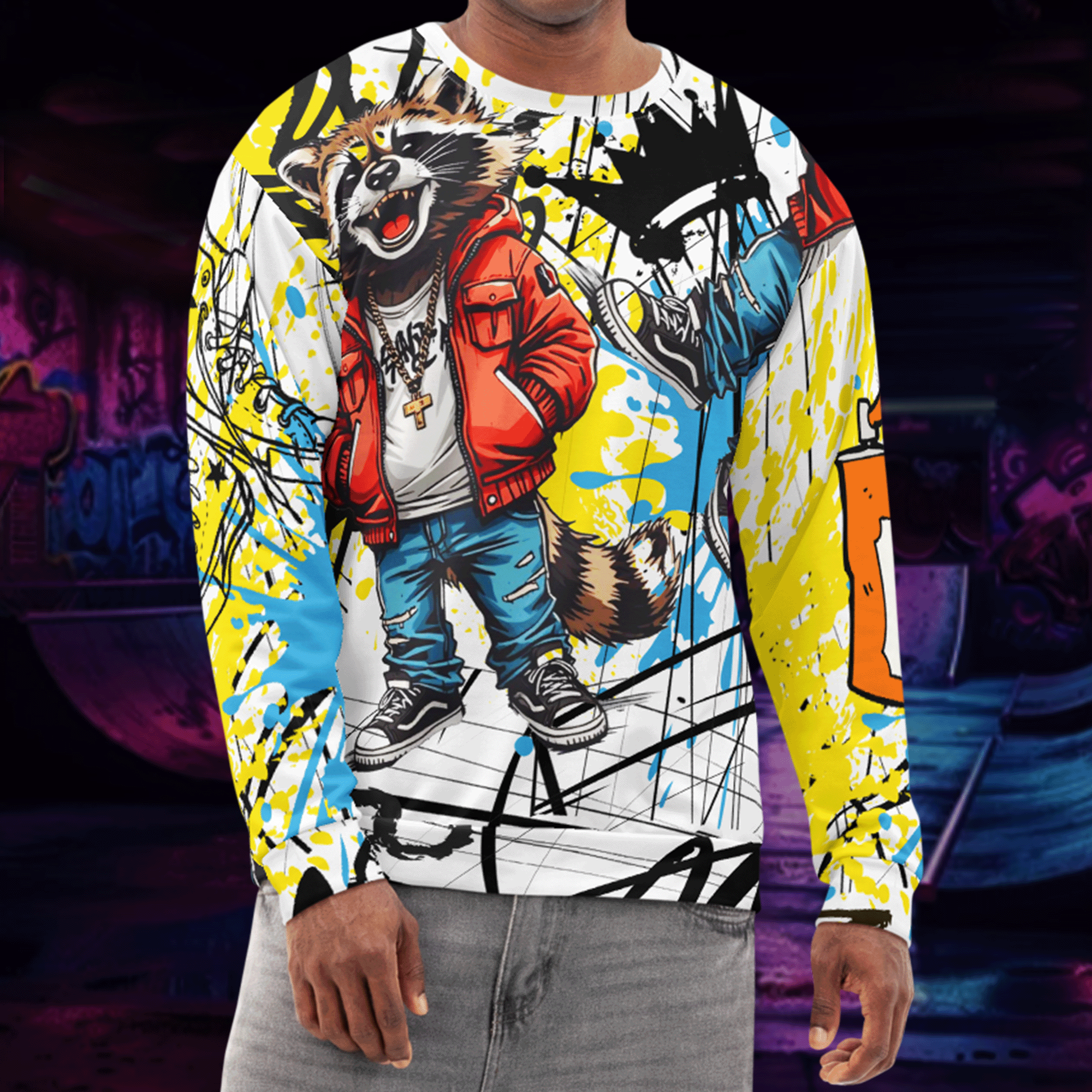 Graffiti Raccoon Cotton Sweatshirt