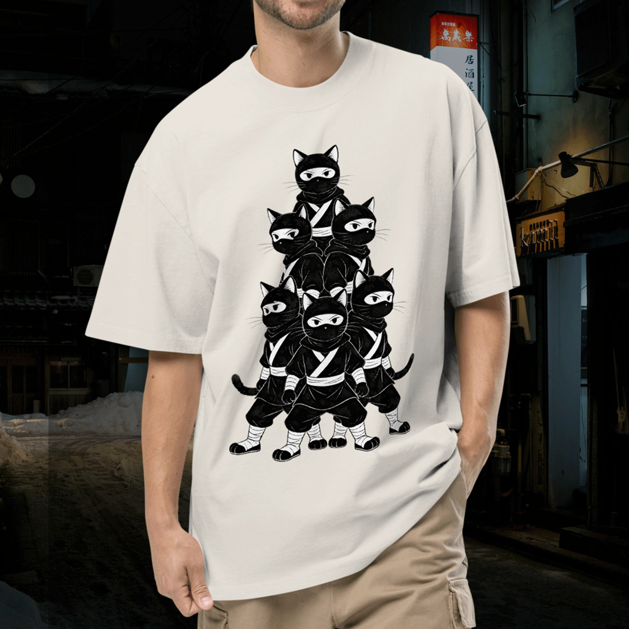 NINJA Cats Oversized Faded T-Shirt