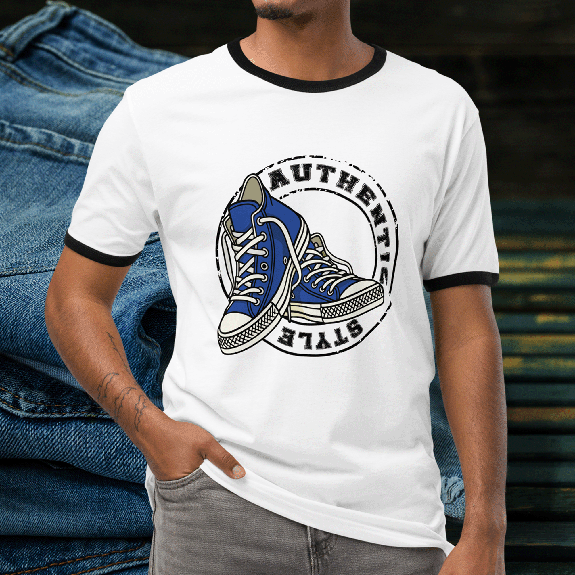 Authentic Style Blue Sneakers Ringer T-shirt