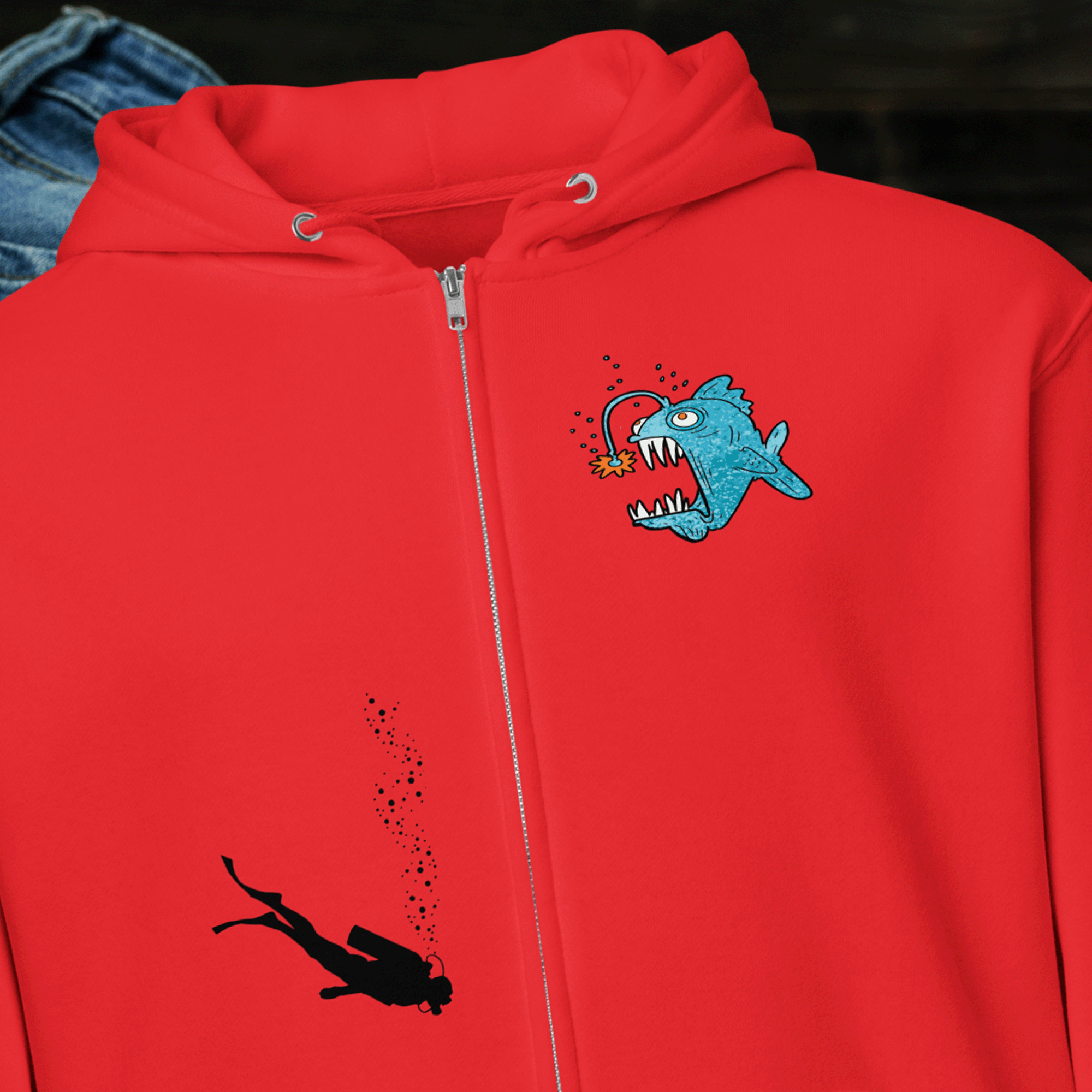 Funky Fish and Scuba Diver Unisex Full Zip Hoodie Jacket