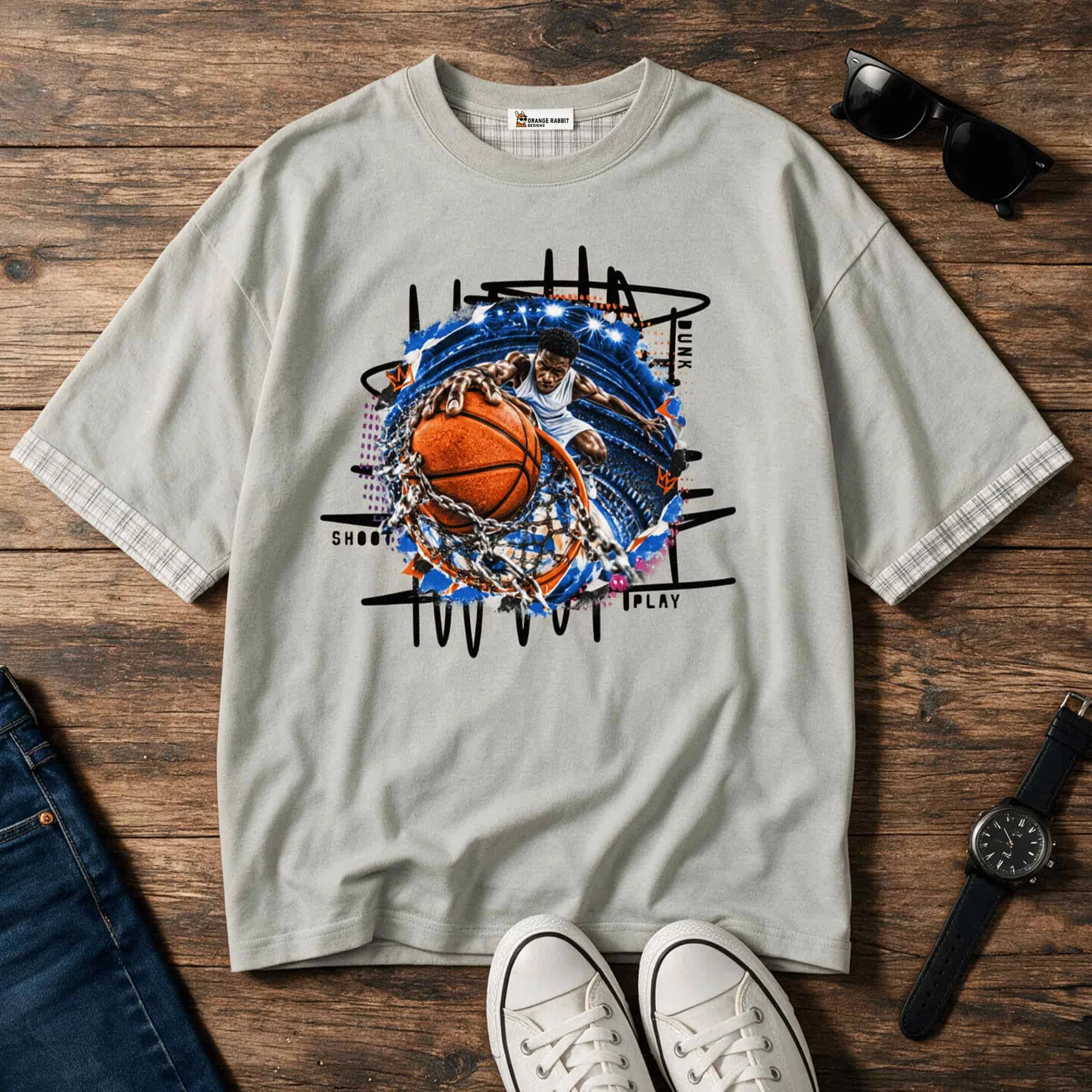Basketball Player Unisex Boxy Plaid-Lined Double-Face T-Shirt