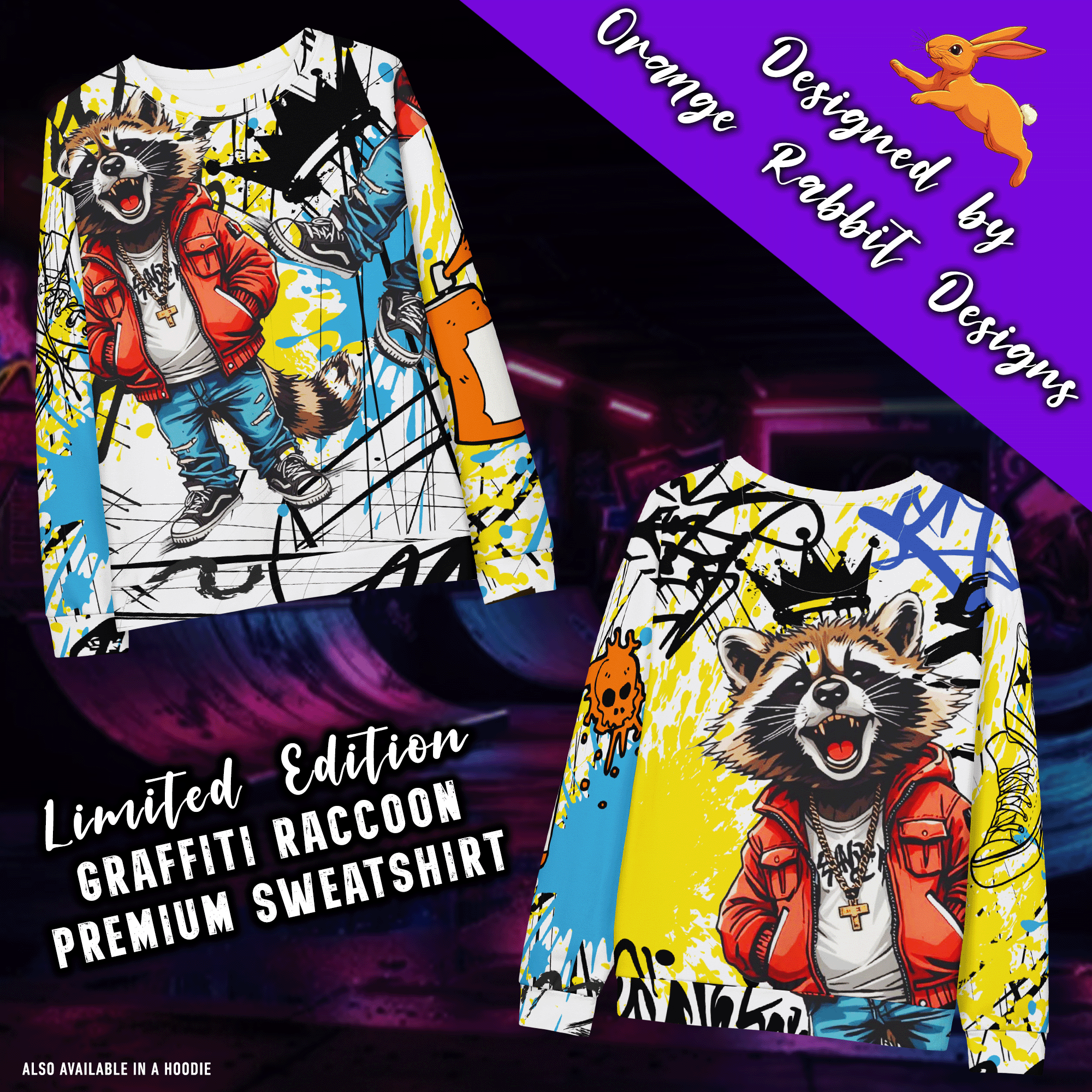 Graffiti Raccoon Cotton Sweatshirt