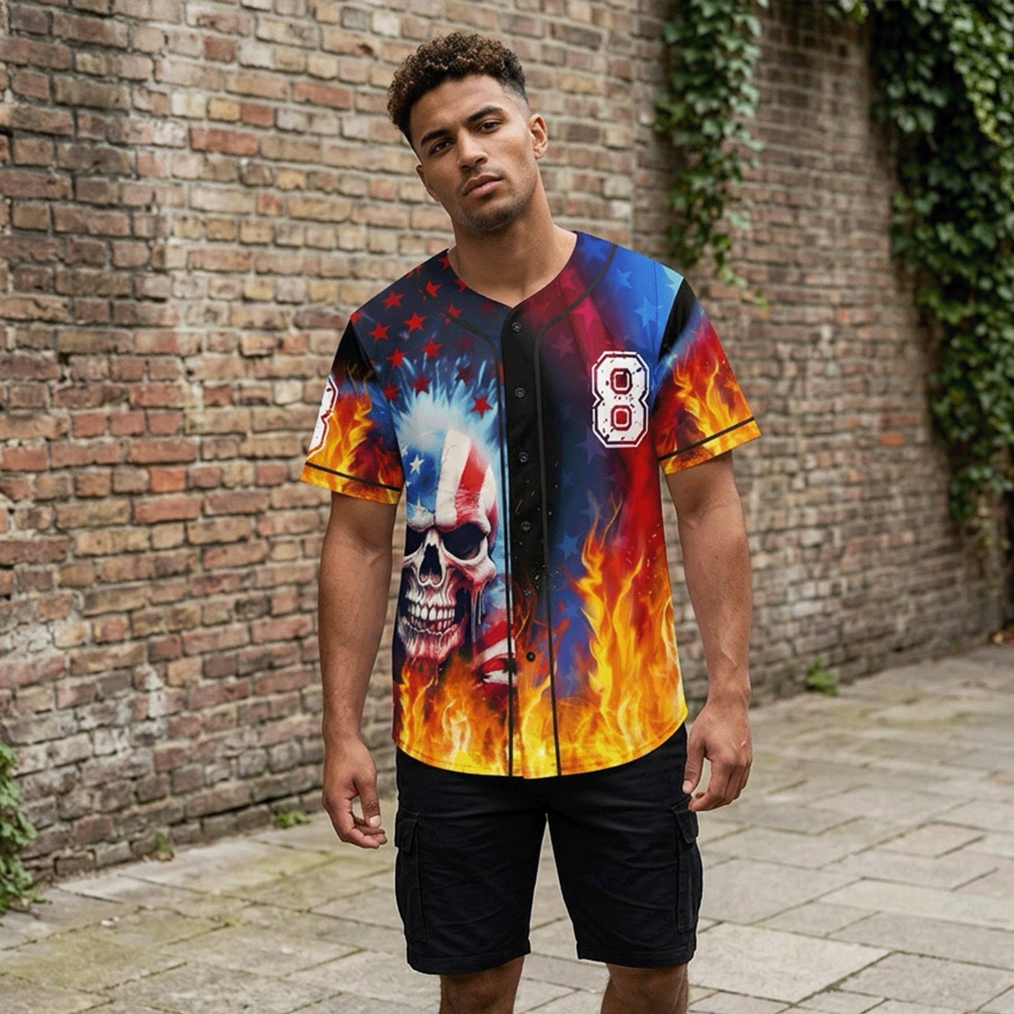 American Skull Baseball Jersey Number 8