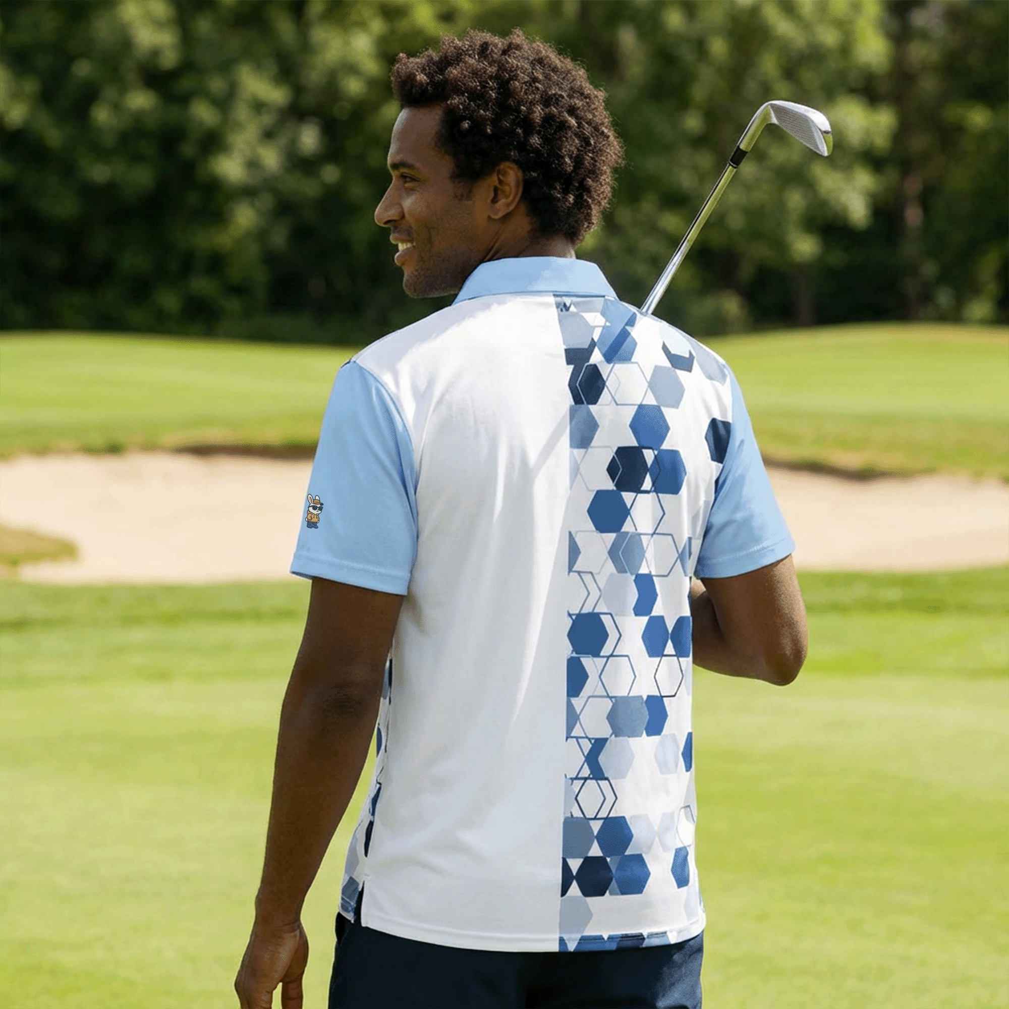 Blue Hexagon Pattern Golf Polo Shirt