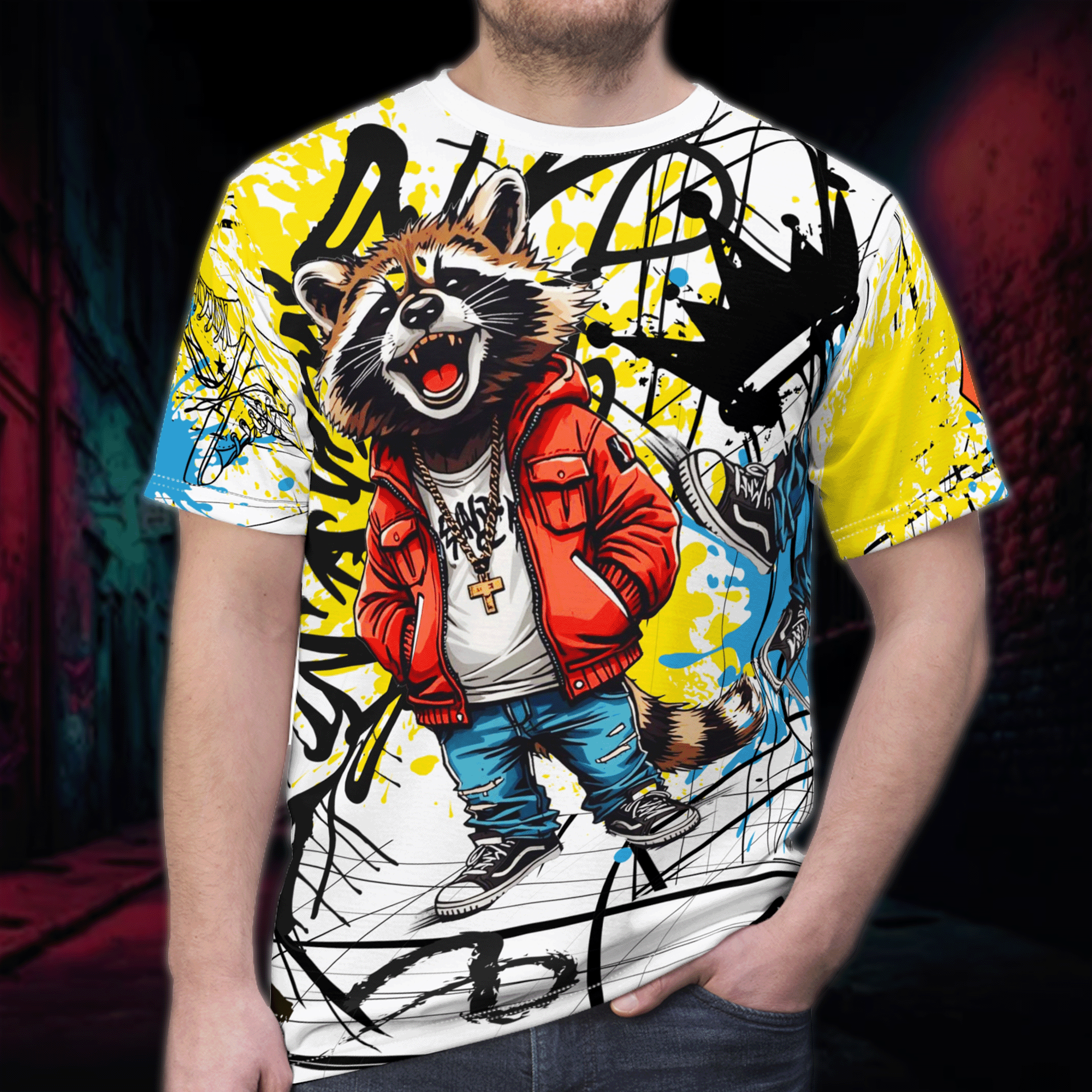 Graffiti Raccoon Streetwear T-shirt