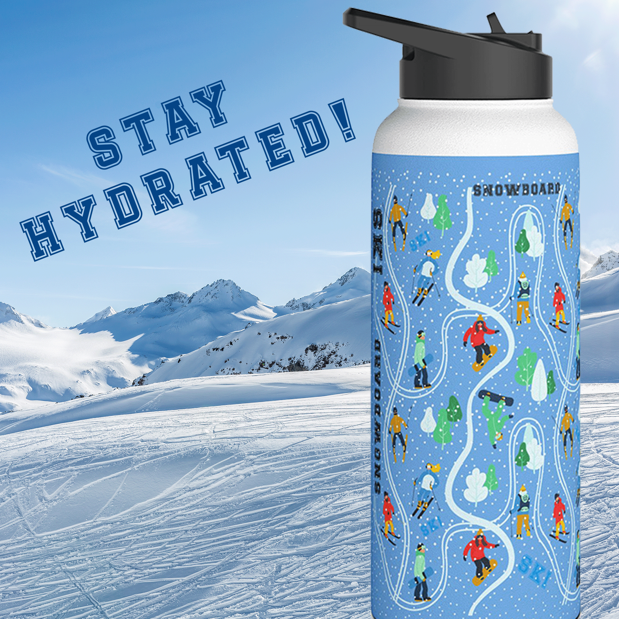 Ski Snowboard Trip Stainless Steel 32oz Water Bottleg