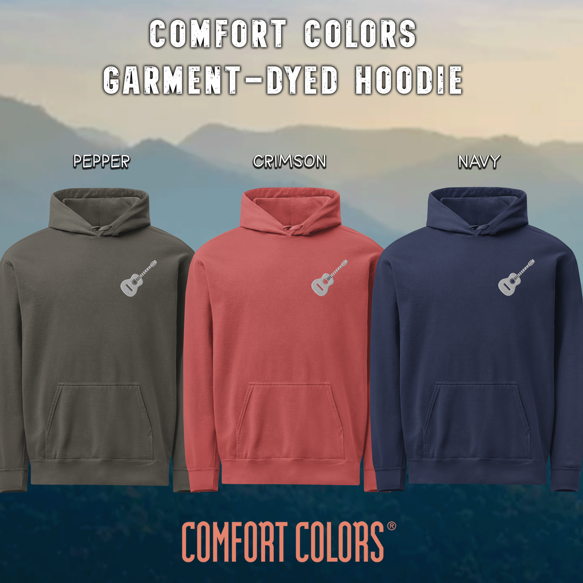 Embroidered Guitar Unisex Garment-Dyed Hoodie