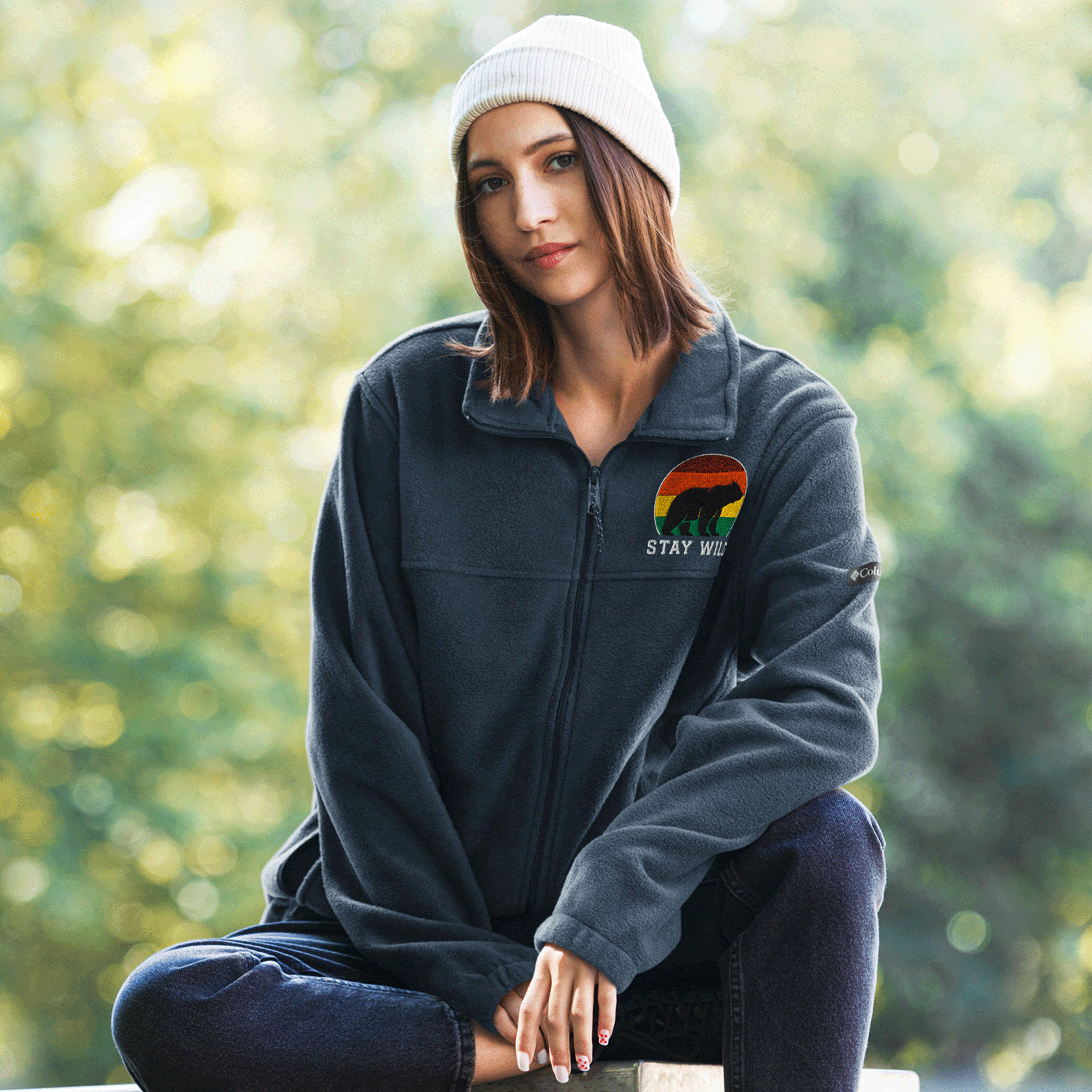 Stay Wild Black Bear Unisex Columbia Fleece Jacket