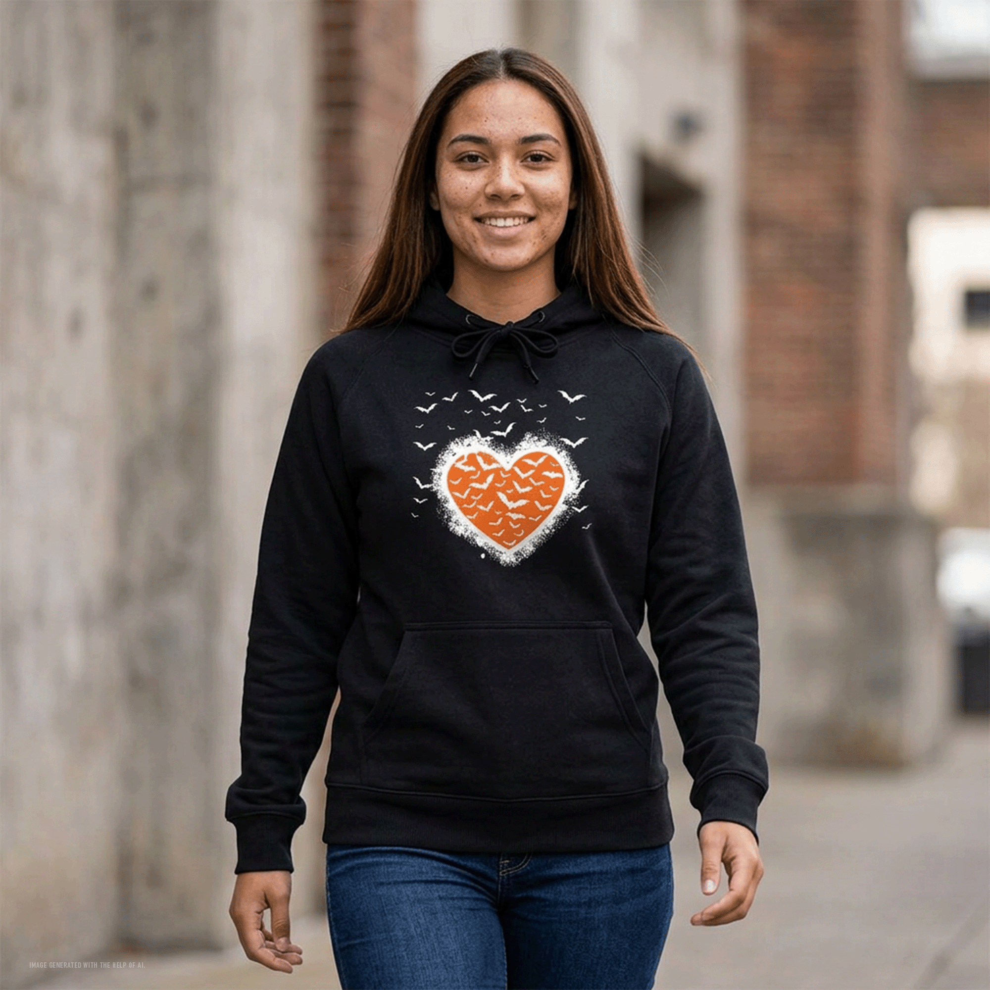 Halloween Bats Graffiti Heart Unisex Organic CVC Fleece Pullover Hoodie